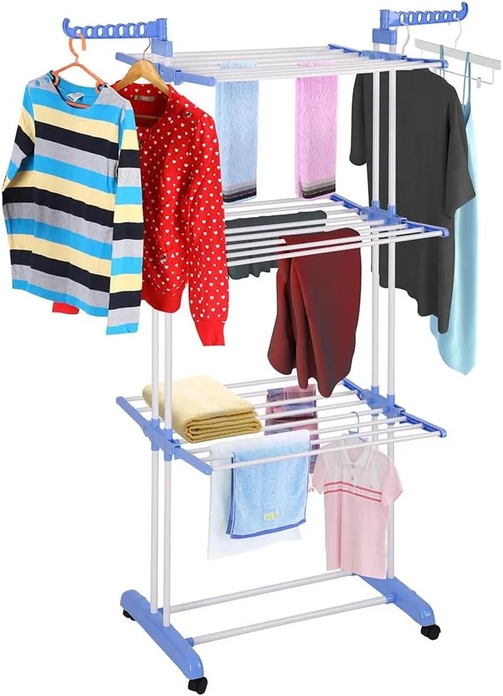 3-Layer Foldable Clothes Hanger With 4 Rolling Wheels Tm0035