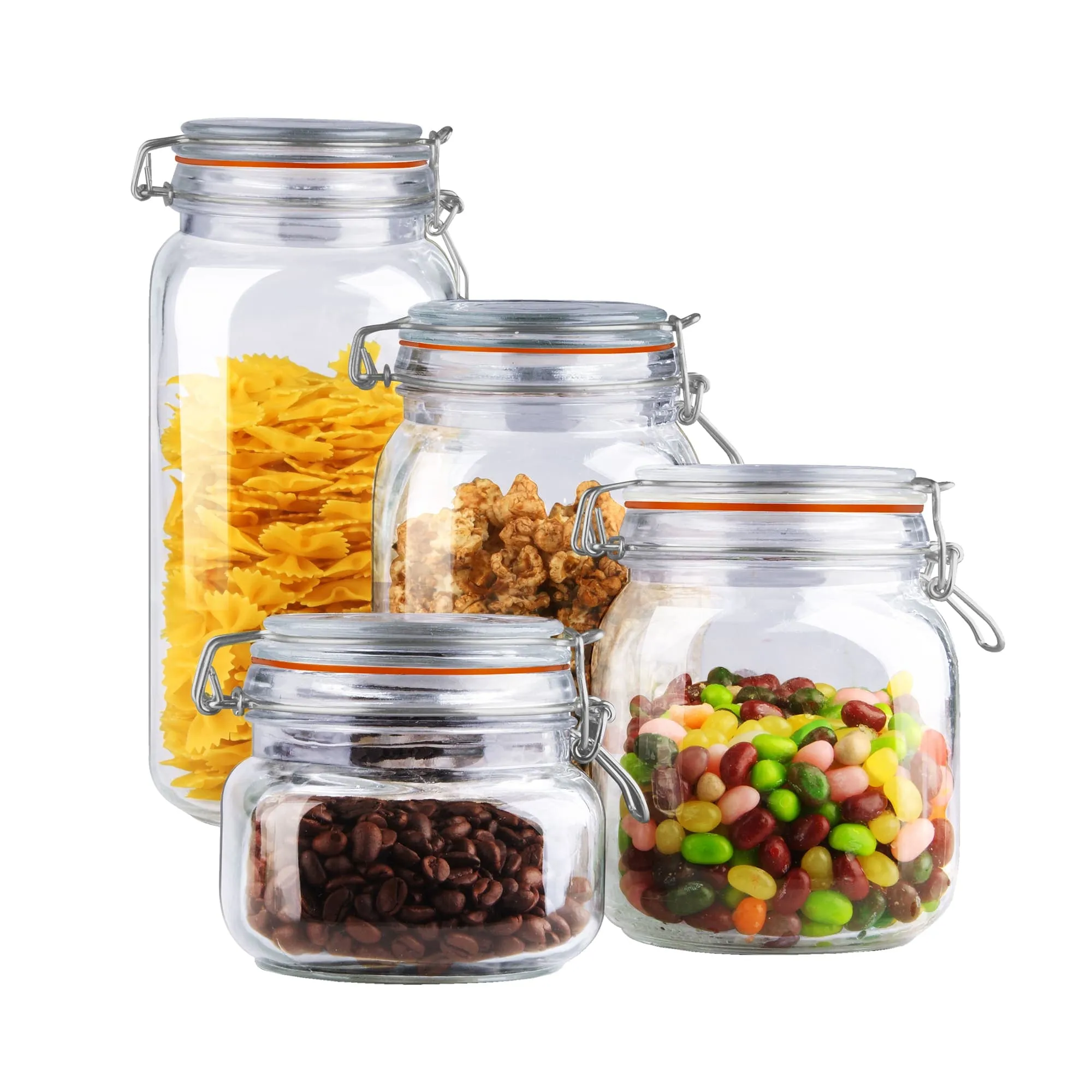 4 Piece Glass Canister Set, Clear