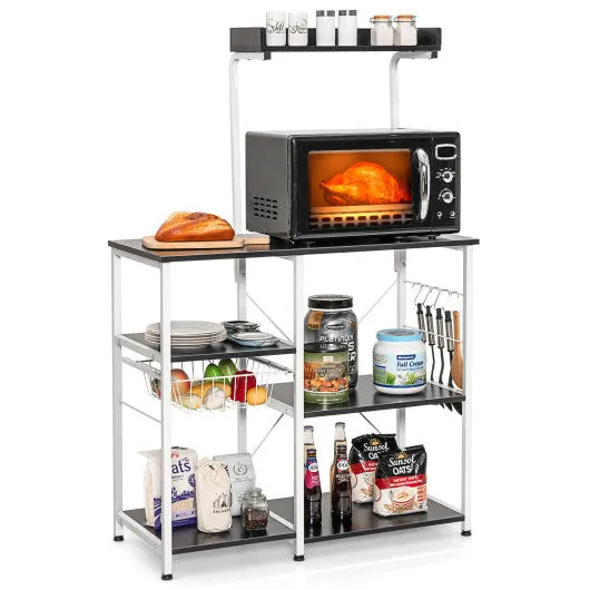 4-tier Kitchen Baker's Rack with Basket and 5 Hooks-Black