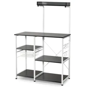 4-tier Kitchen Baker's Rack with Basket and 5 Hooks-Black