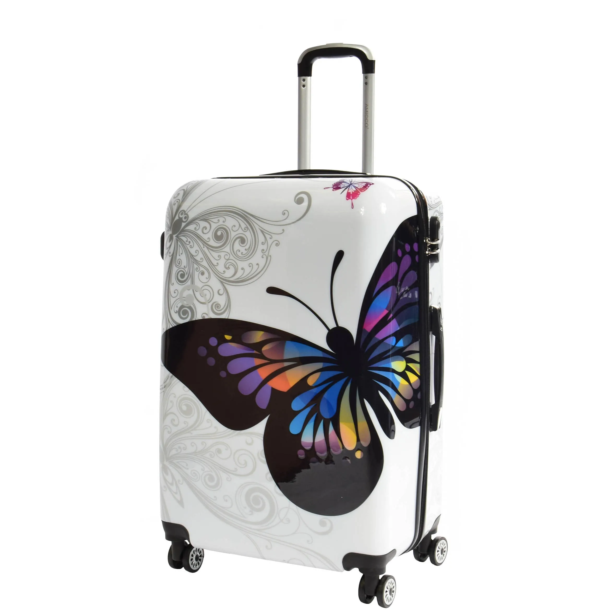 4 Wheel Luggage Hard Shell Lightweight ABS Trolley Bag White Butterfly