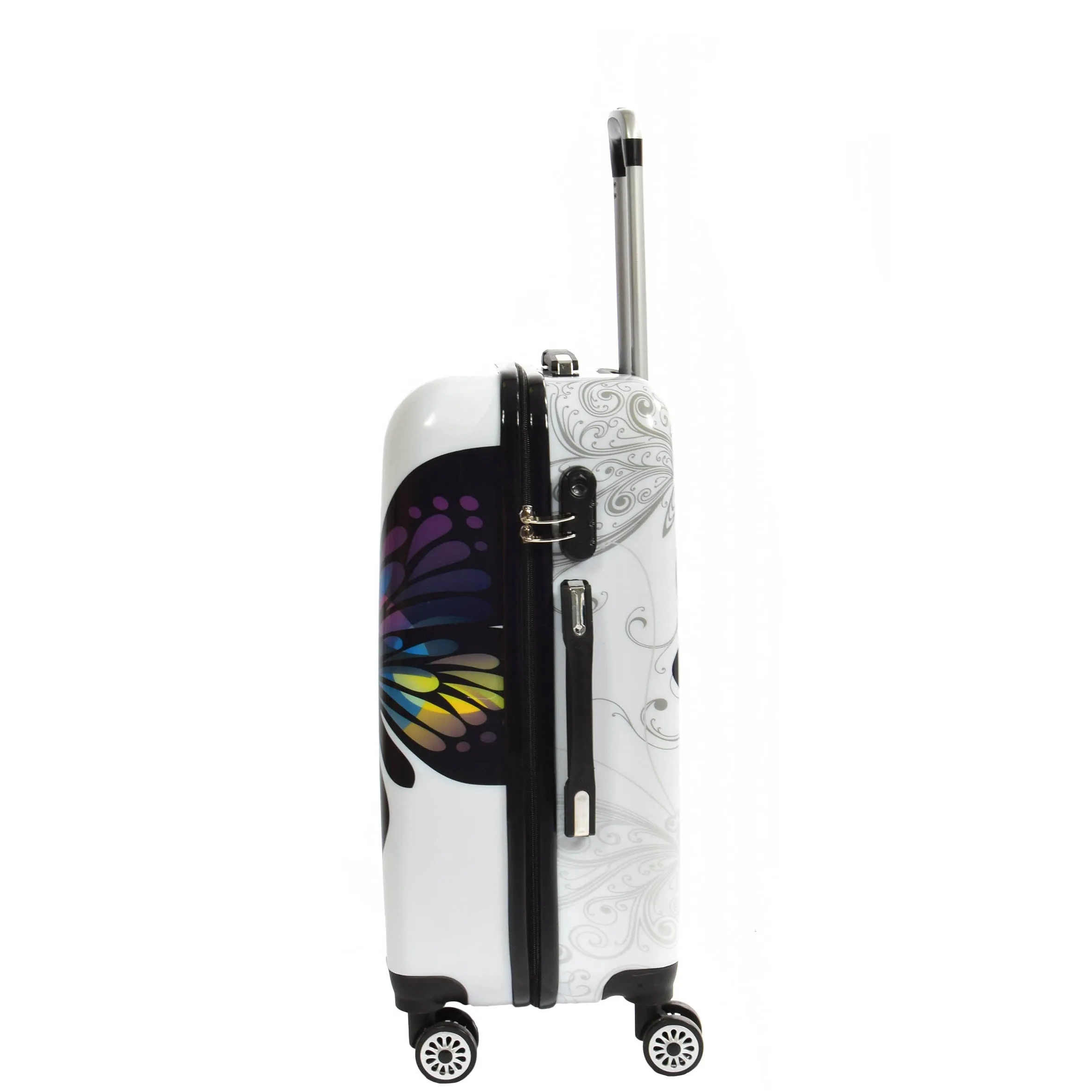 4 Wheel Luggage Hard Shell Lightweight ABS Trolley Bag White Butterfly