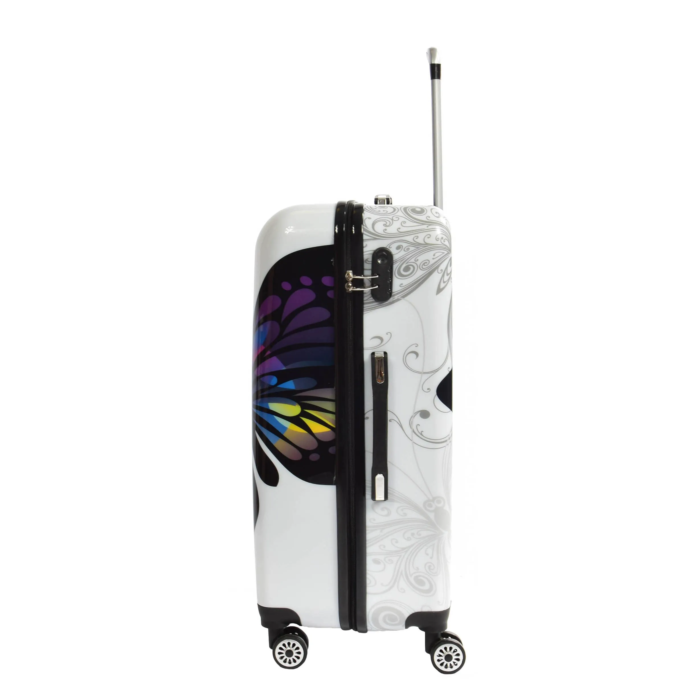 4 Wheel Luggage Hard Shell Lightweight ABS Trolley Bag White Butterfly