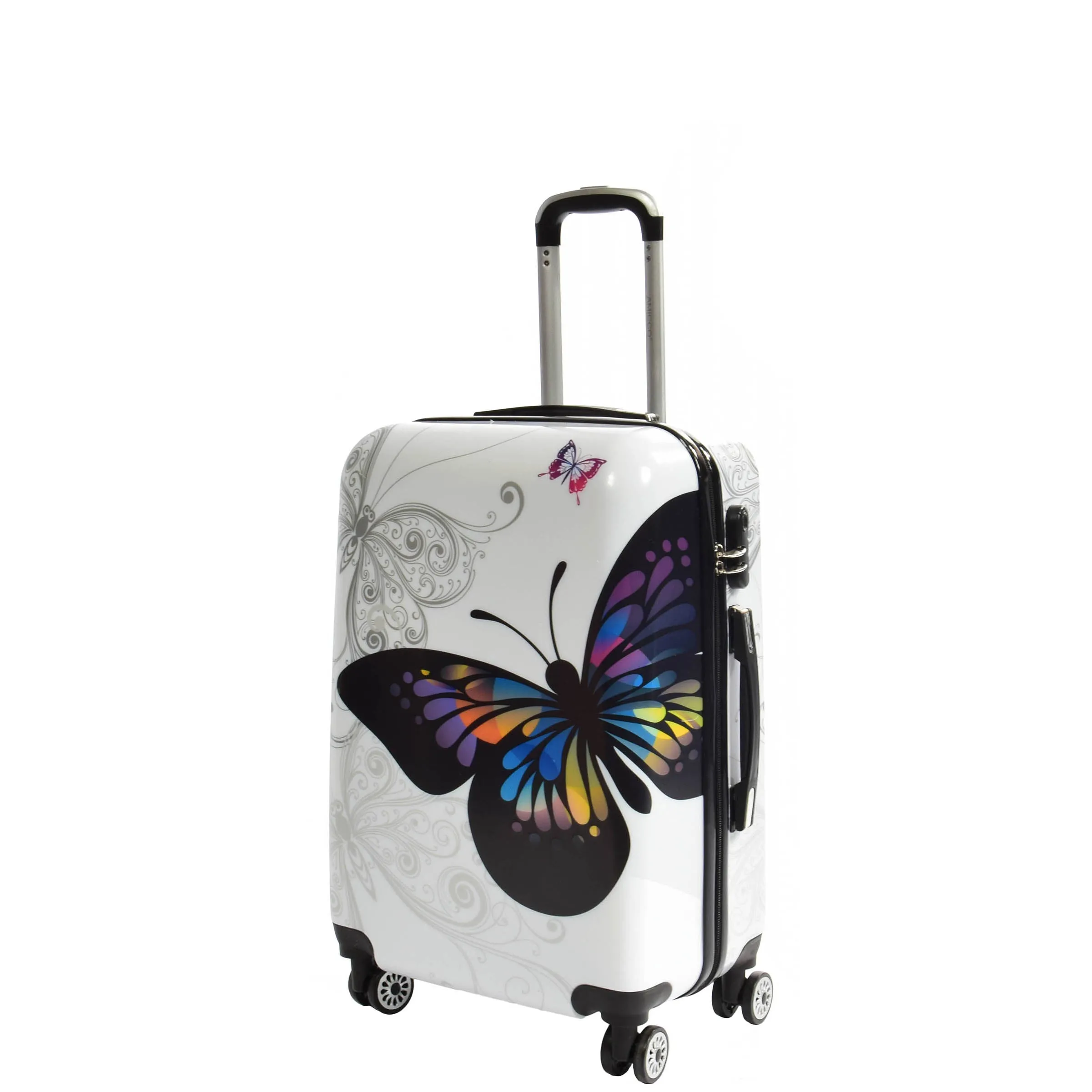 4 Wheel Luggage Hard Shell Lightweight ABS Trolley Bag White Butterfly