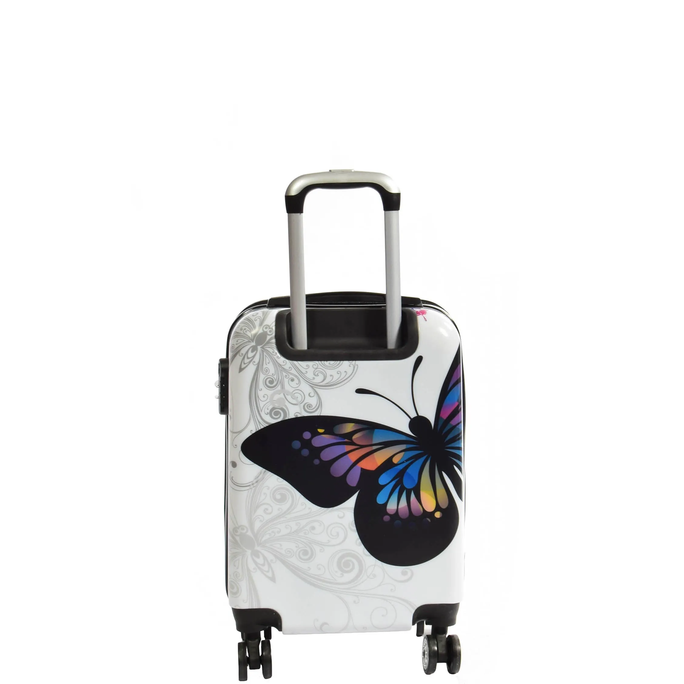 4 Wheel Luggage Hard Shell Lightweight ABS Trolley Bag White Butterfly