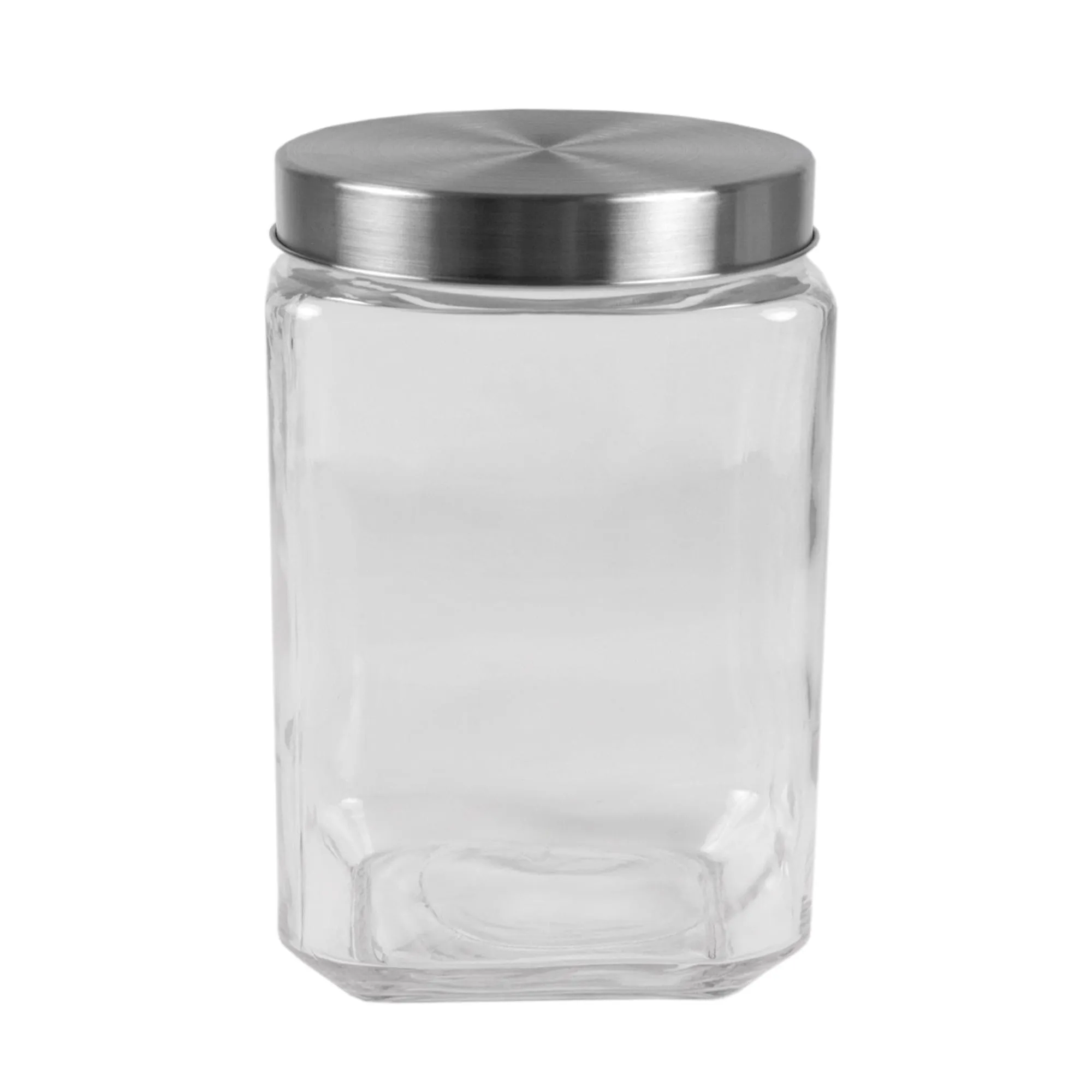 56 oz. Square Glass Canister with Brushed Stainless Steel Screw-on Lid Clear