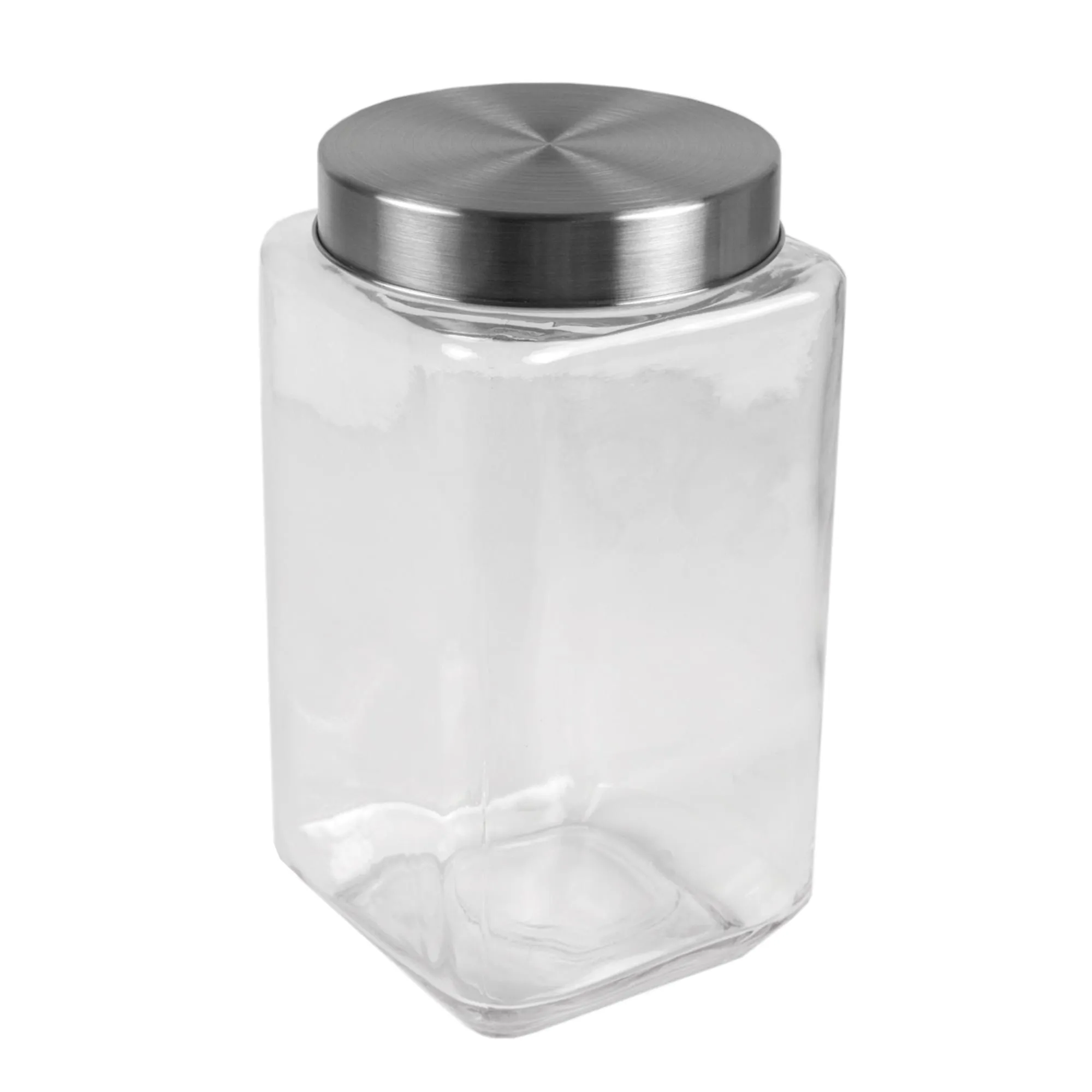 56 oz. Square Glass Canister with Brushed Stainless Steel Screw-on Lid Clear