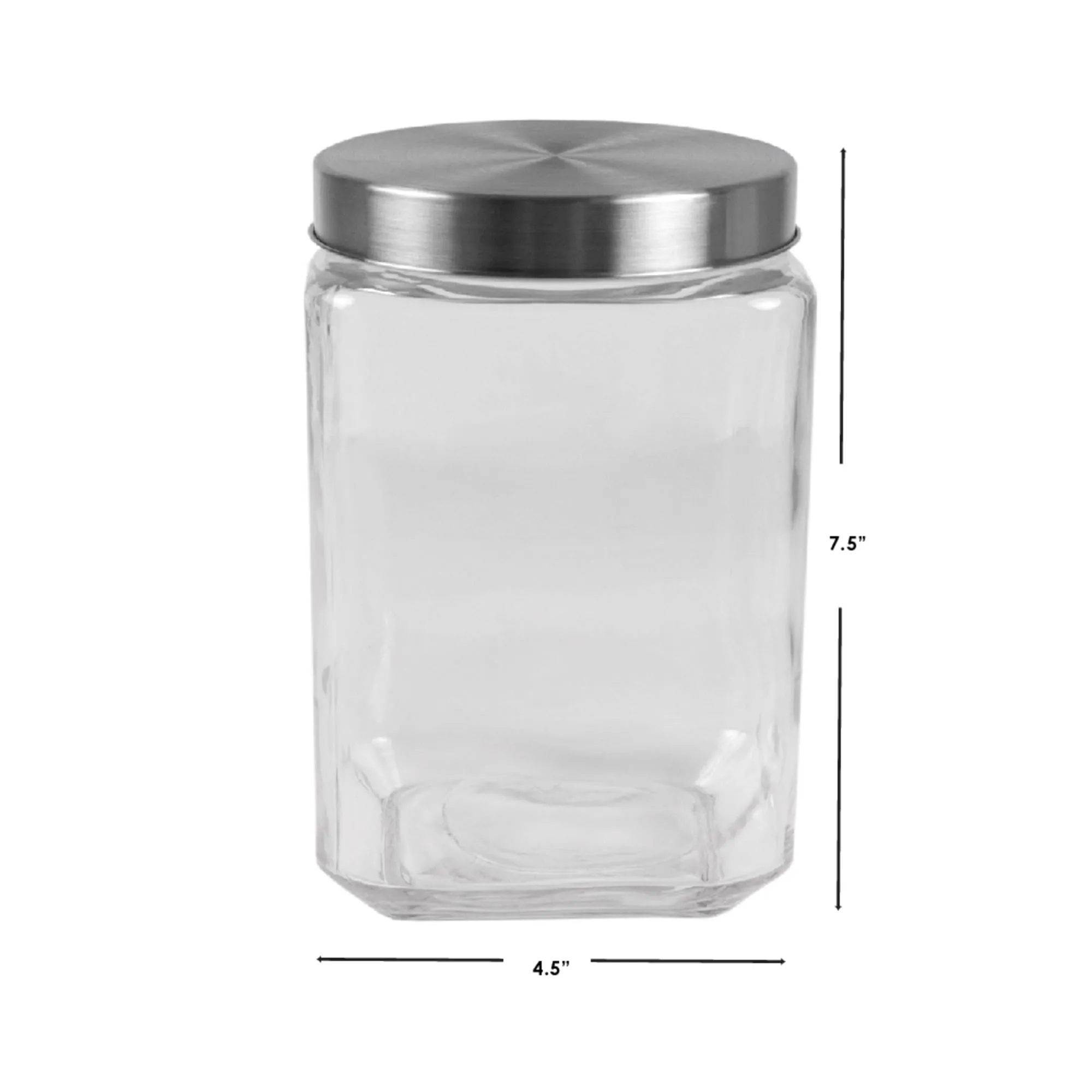 56 oz. Square Glass Canister with Brushed Stainless Steel Screw-on Lid Clear