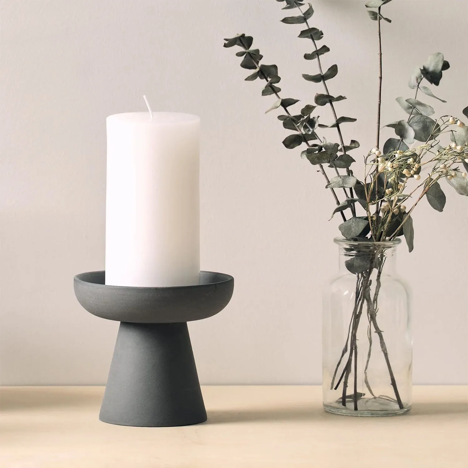 aery living | porcini candle holder medium | charcoal ~ DC