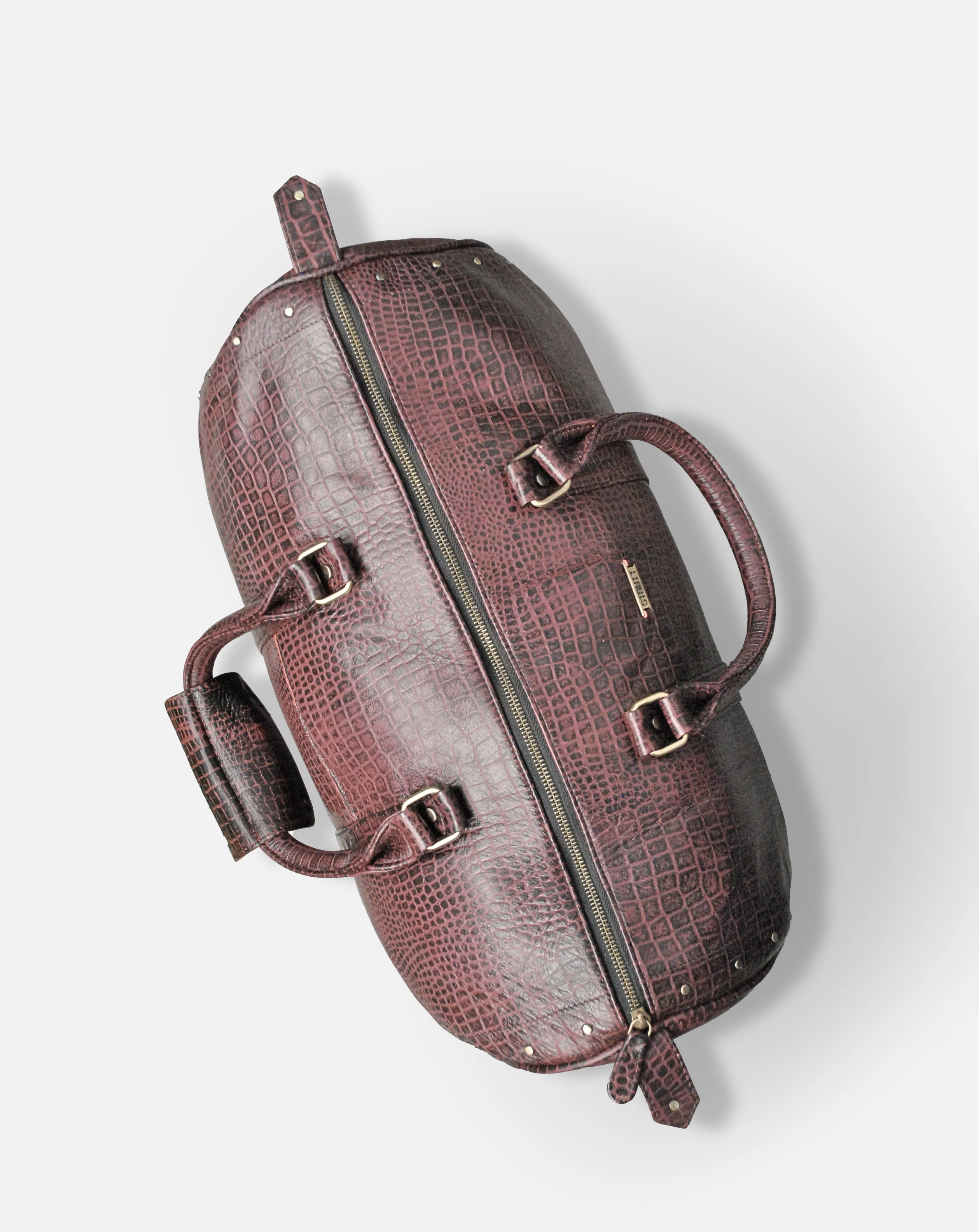 Alfred- Maroon Leather Croc Print Duffel Bag