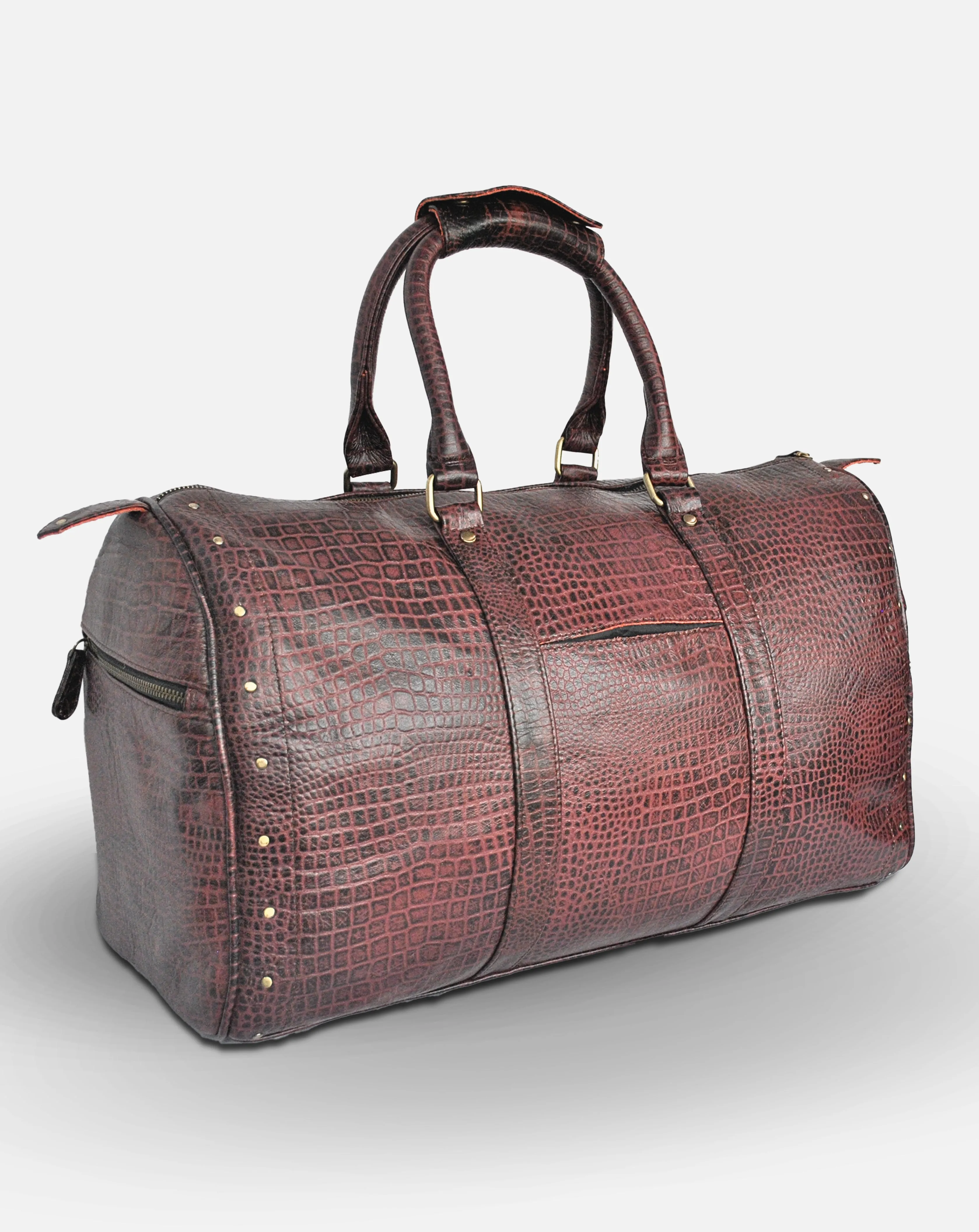 Alfred- Maroon Leather Croc Print Duffel Bag