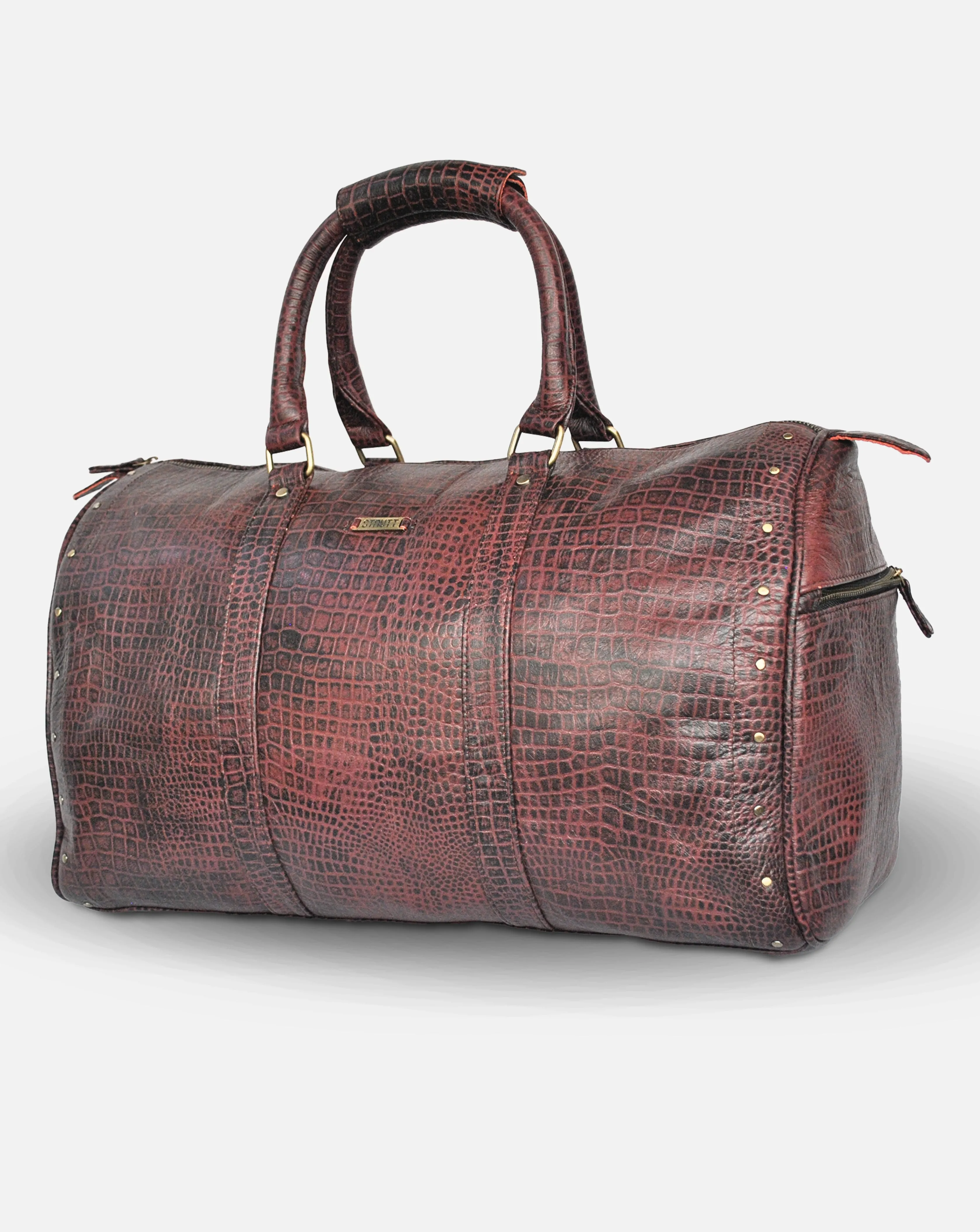 Alfred- Maroon Leather Croc Print Duffel Bag