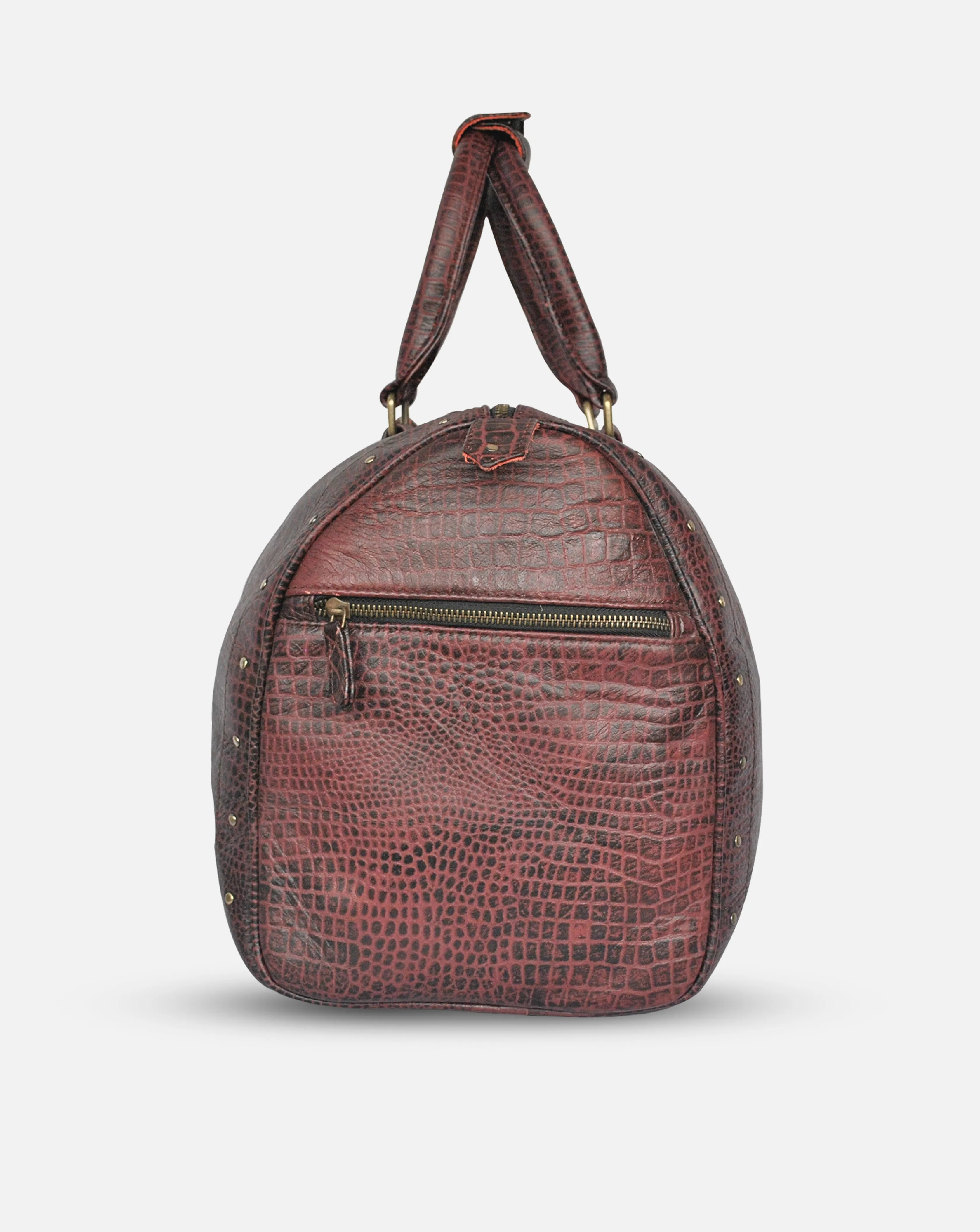 Alfred- Maroon Leather Croc Print Duffel Bag