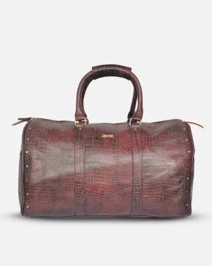 Alfred- Maroon Leather Croc Print Duffel Bag