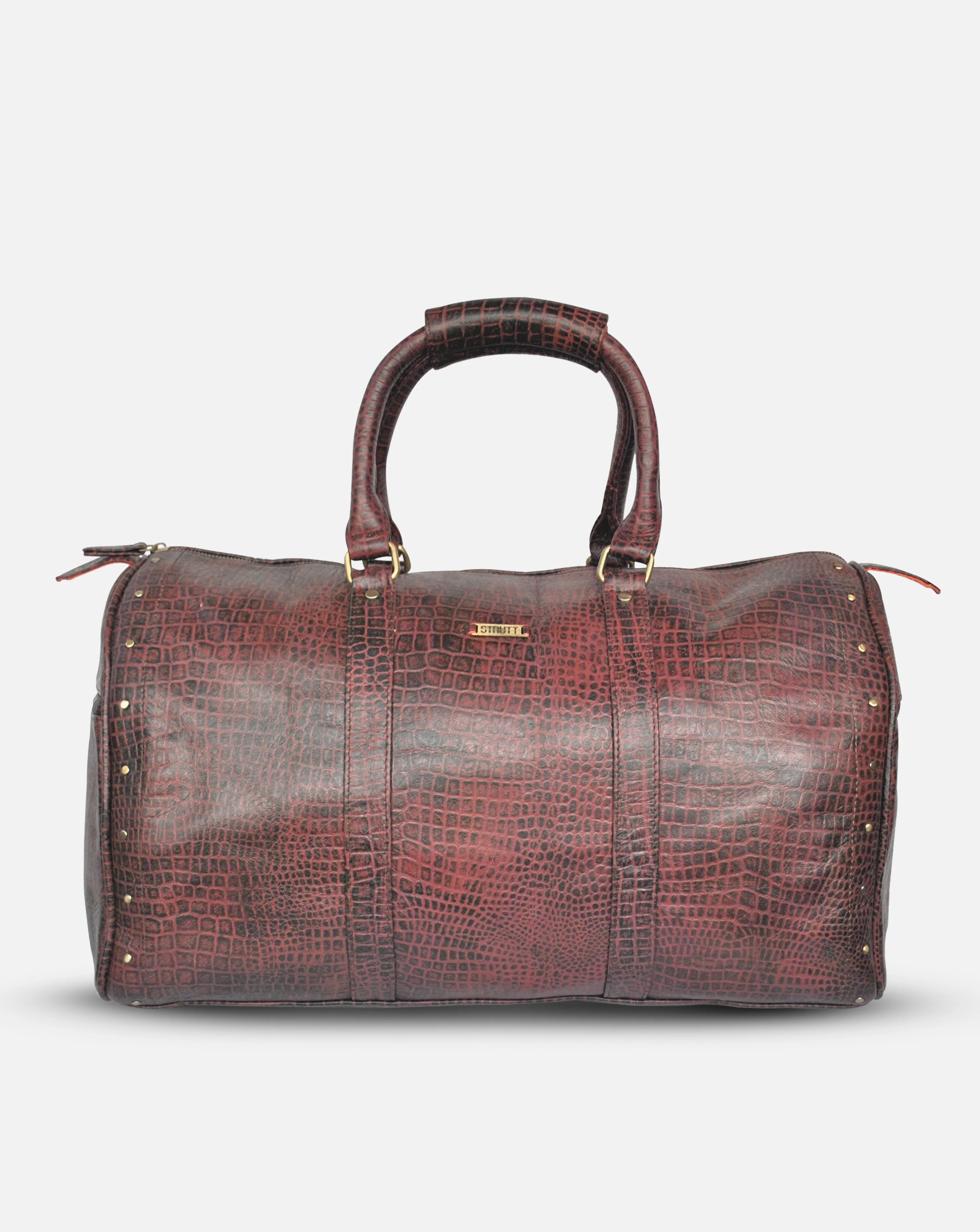 Alfred- Maroon Leather Croc Print Duffel Bag