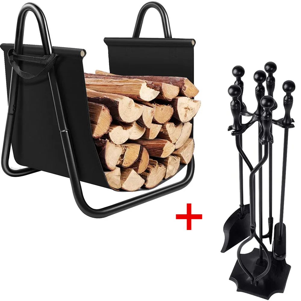 Amagabeli 5 Pcs Fireplace Tools Sets  Fireplace Log Holder