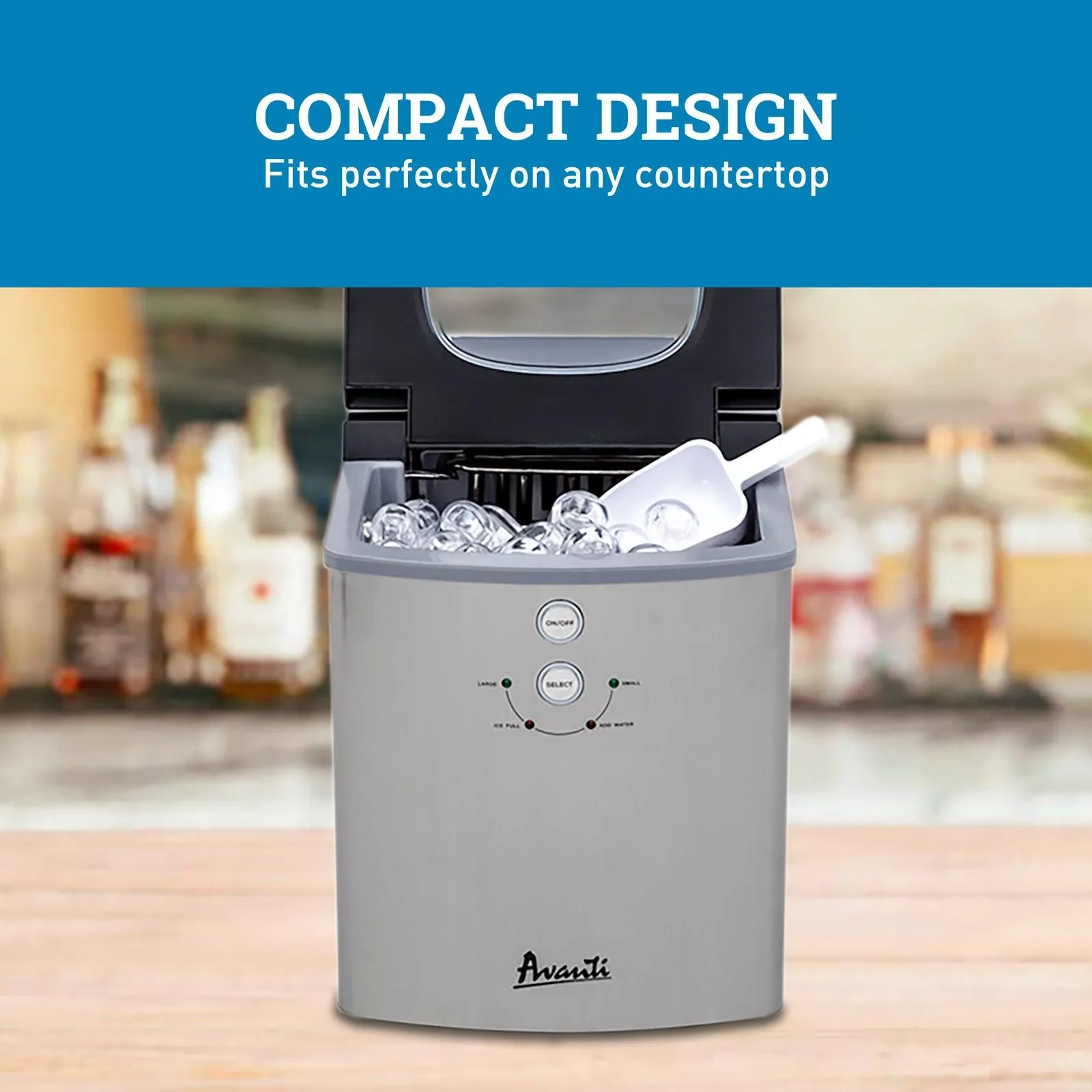 Avanti Portable Countertop Ice Maker - Black Stainless Steel / 33 lbs