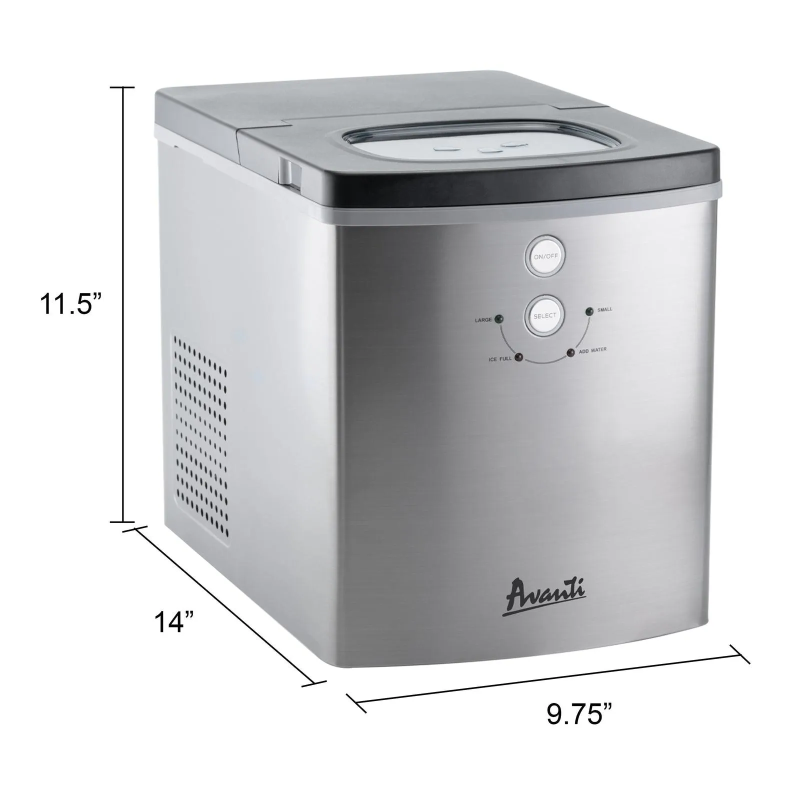 Avanti Portable Countertop Ice Maker - Black Stainless Steel / 33 lbs