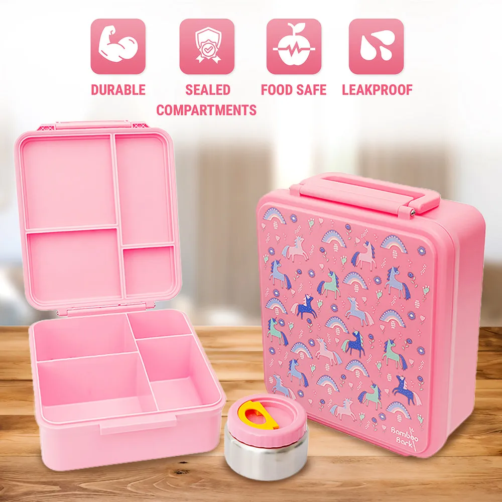 Bamboo Bark Lunch Box Pink Large Unicorn Print