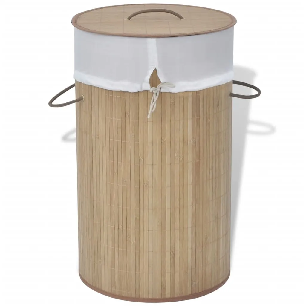 Bamboo Laundry Bin Round Natural