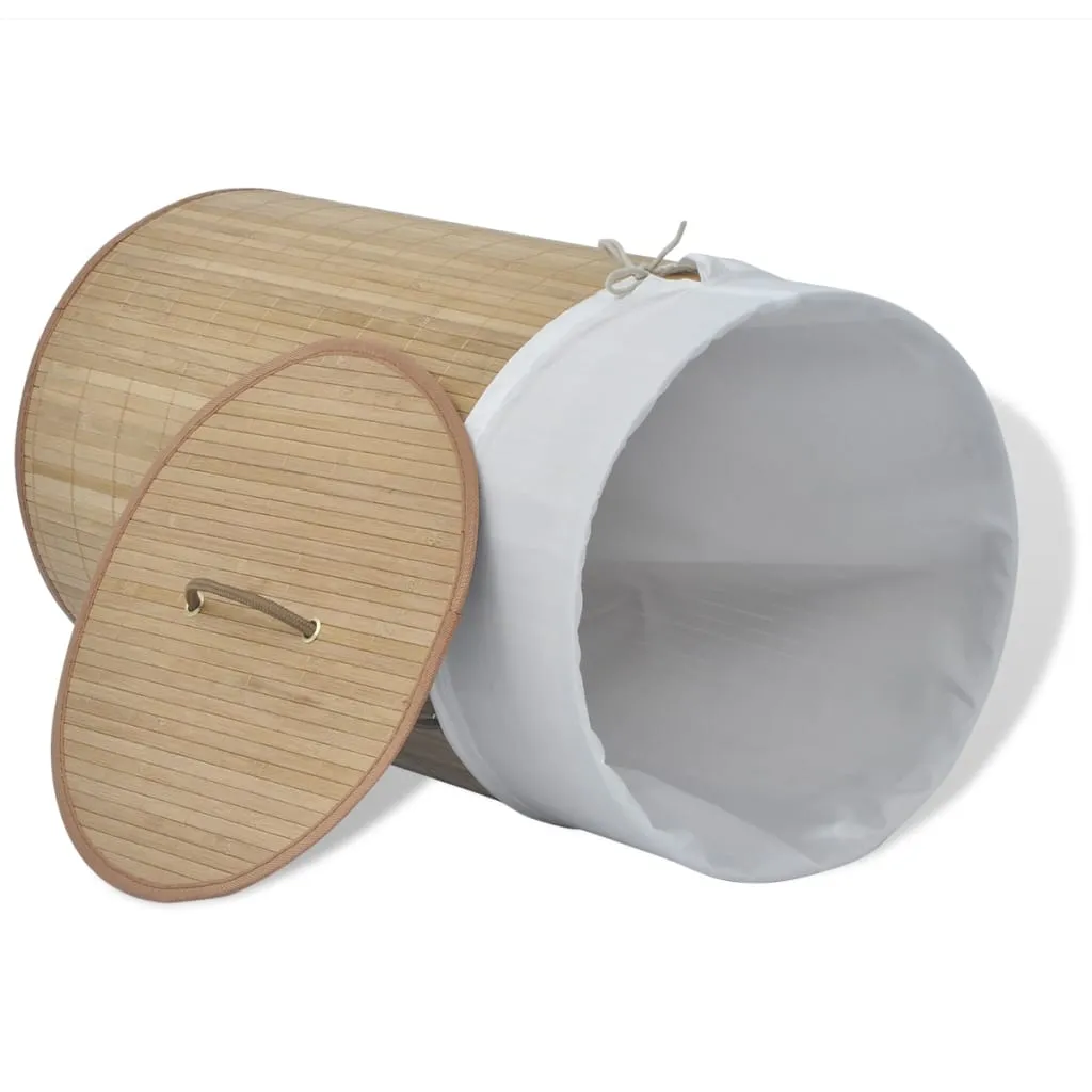 Bamboo Laundry Bin Round Natural