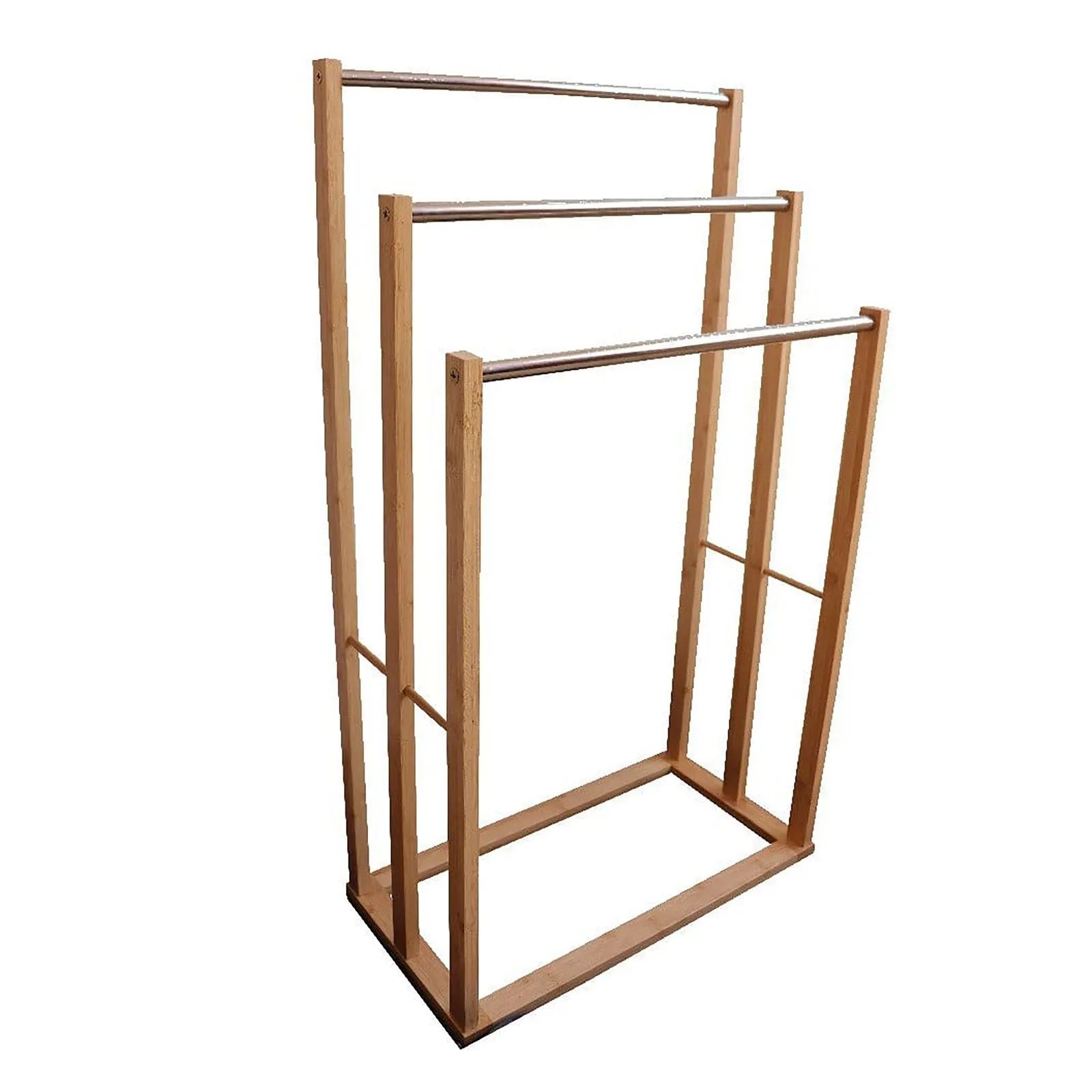 Bamboo Towel Bar Metal Holder Rack 3-Tier Freestanding for Bathroom and Bedroom