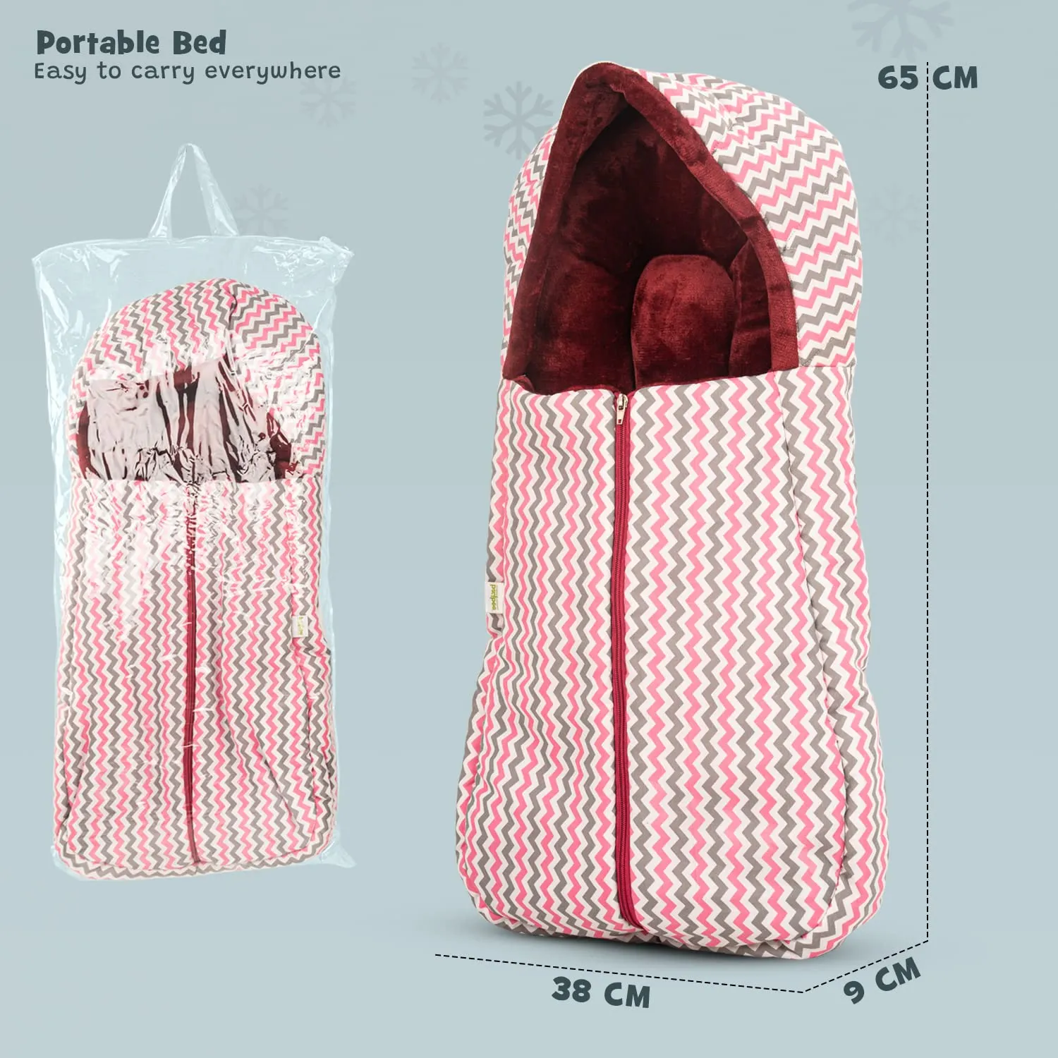 Baybee 3 in 1 Velvet Cotton Baby Bed Cum Carry Bed, Printed Baby Sleeping Bag-Baby Bed-Infant Portable Bassinet