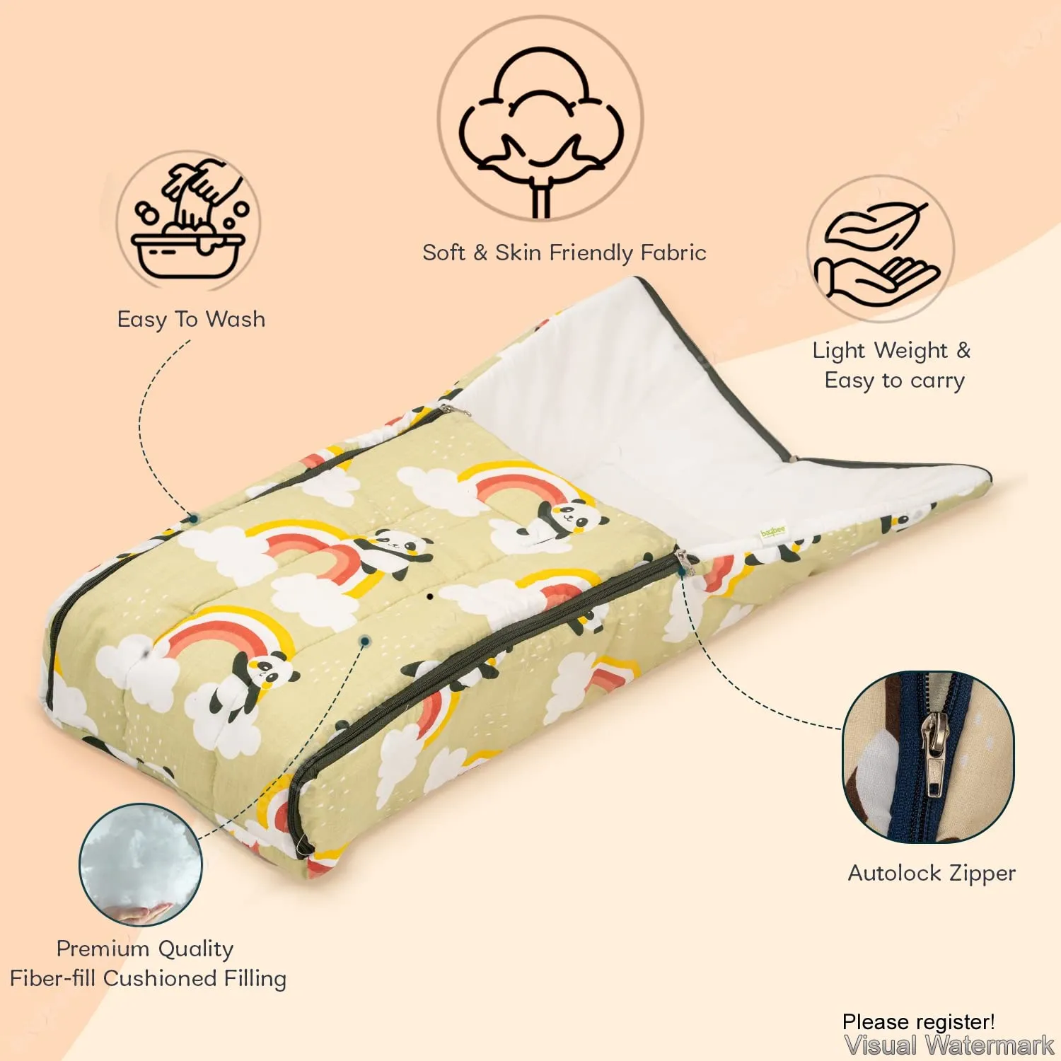 BAYBEE Little Pro Baby Carry Bag for Babies Portable Cotton Newborn Carry Bag with Zipper Panda Printed Comfo Soft Baby Bed Co-Sleeping Baby Bedding