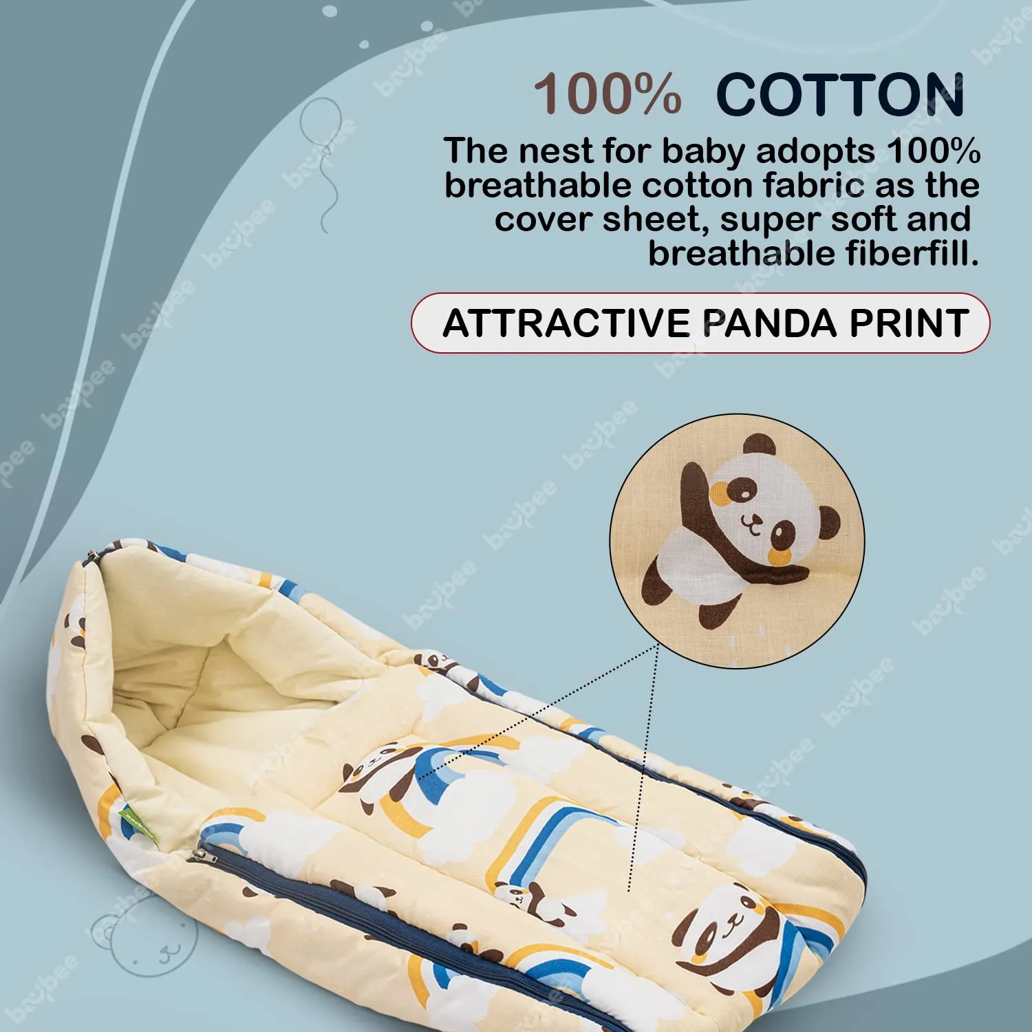 BAYBEE Little Pro Baby Carry Bag for Babies Portable Cotton Newborn Carry Bag with Zipper Panda Printed Comfo Soft Baby Bed Co-Sleeping Baby Bedding