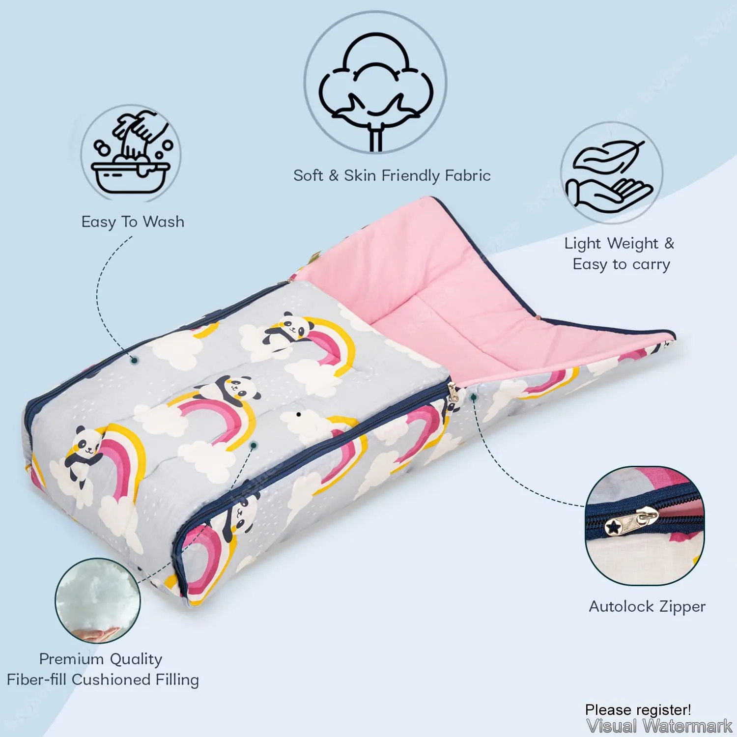 BAYBEE Little Pro Baby Carry Bag for Babies Portable Cotton Newborn Carry Bag with Zipper Panda Printed Comfo Soft Baby Bed Co-Sleeping Baby Bedding