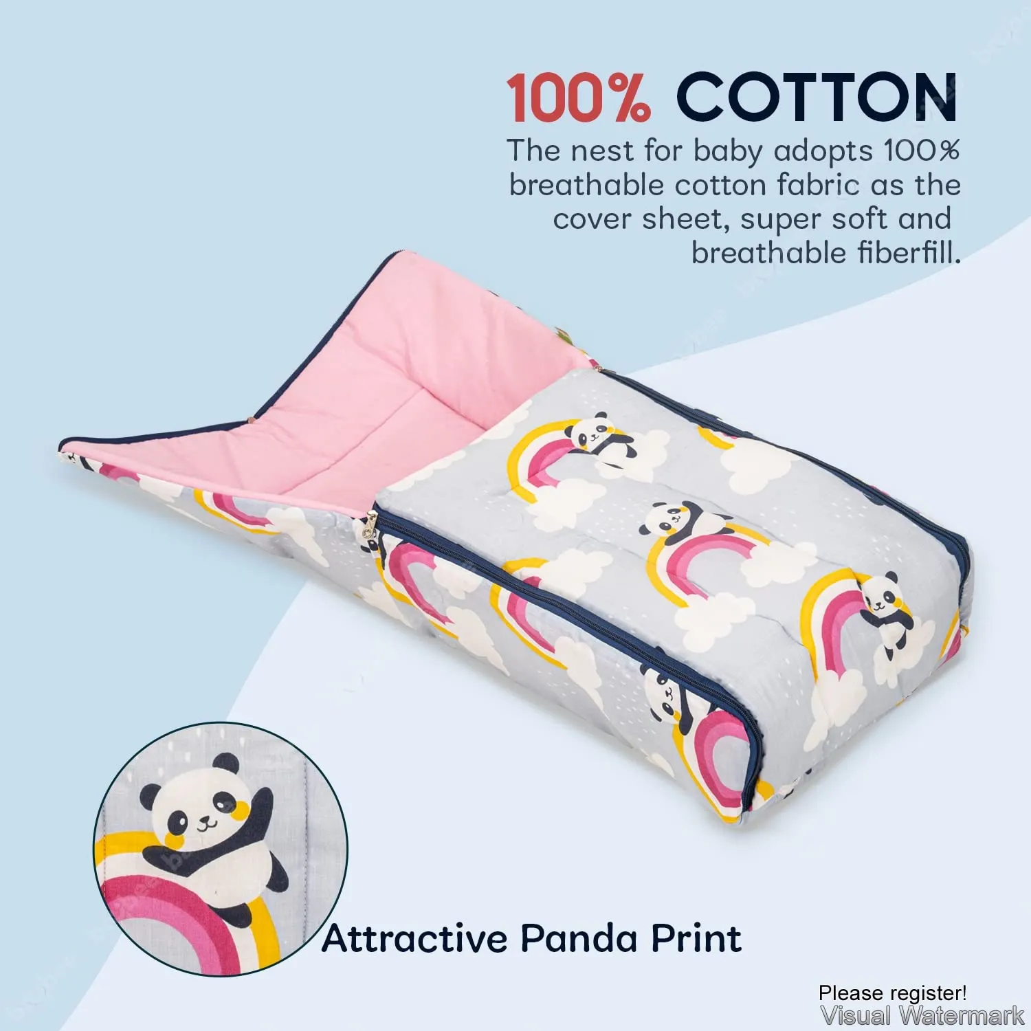 BAYBEE Little Pro Baby Carry Bag for Babies Portable Cotton Newborn Carry Bag with Zipper Panda Printed Comfo Soft Baby Bed Co-Sleeping Baby Bedding