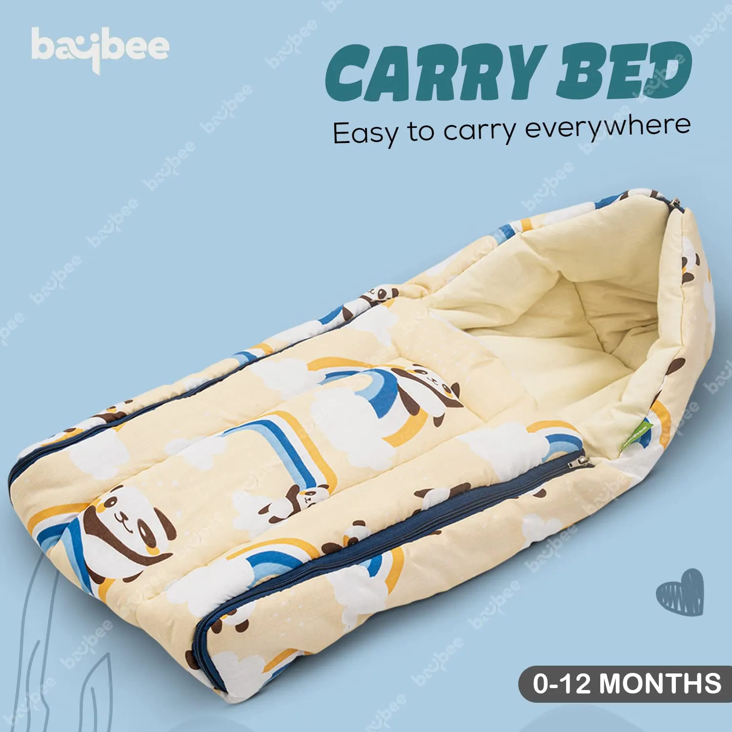 BAYBEE Little Pro Baby Carry Bag for Babies Portable Cotton Newborn Carry Bag with Zipper Panda Printed Comfo Soft Baby Bed Co-Sleeping Baby Bedding