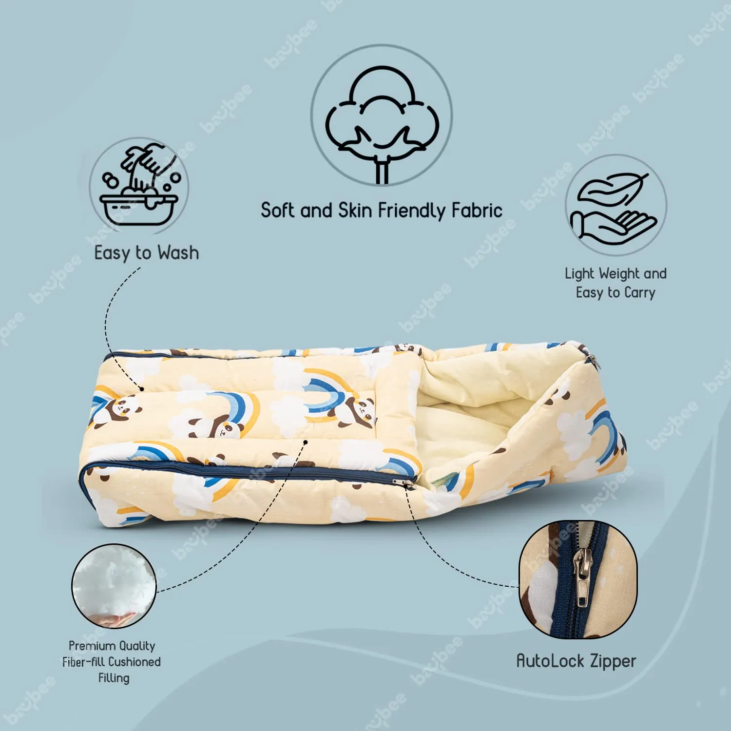 BAYBEE Little Pro Baby Carry Bag for Babies Portable Cotton Newborn Carry Bag with Zipper Panda Printed Comfo Soft Baby Bed Co-Sleeping Baby Bedding