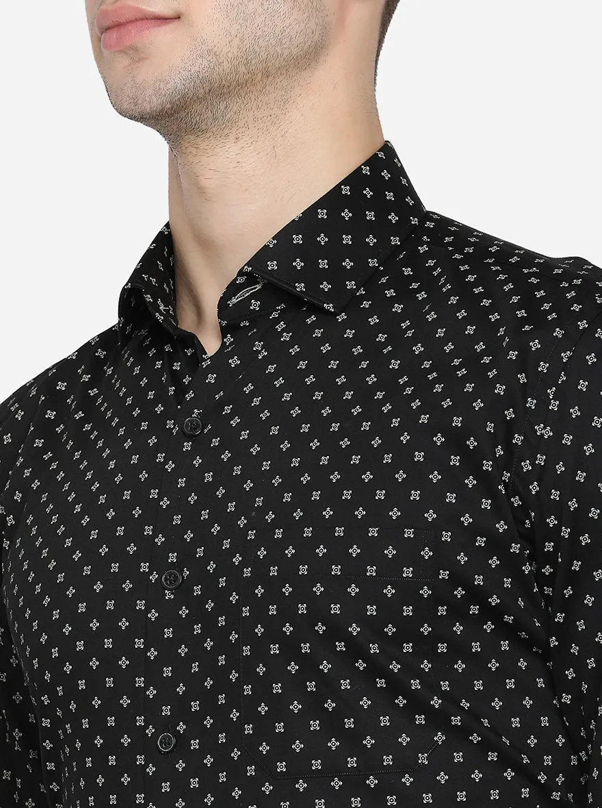 Black Printed Regular Fit Formal Shirt | JadeBlue