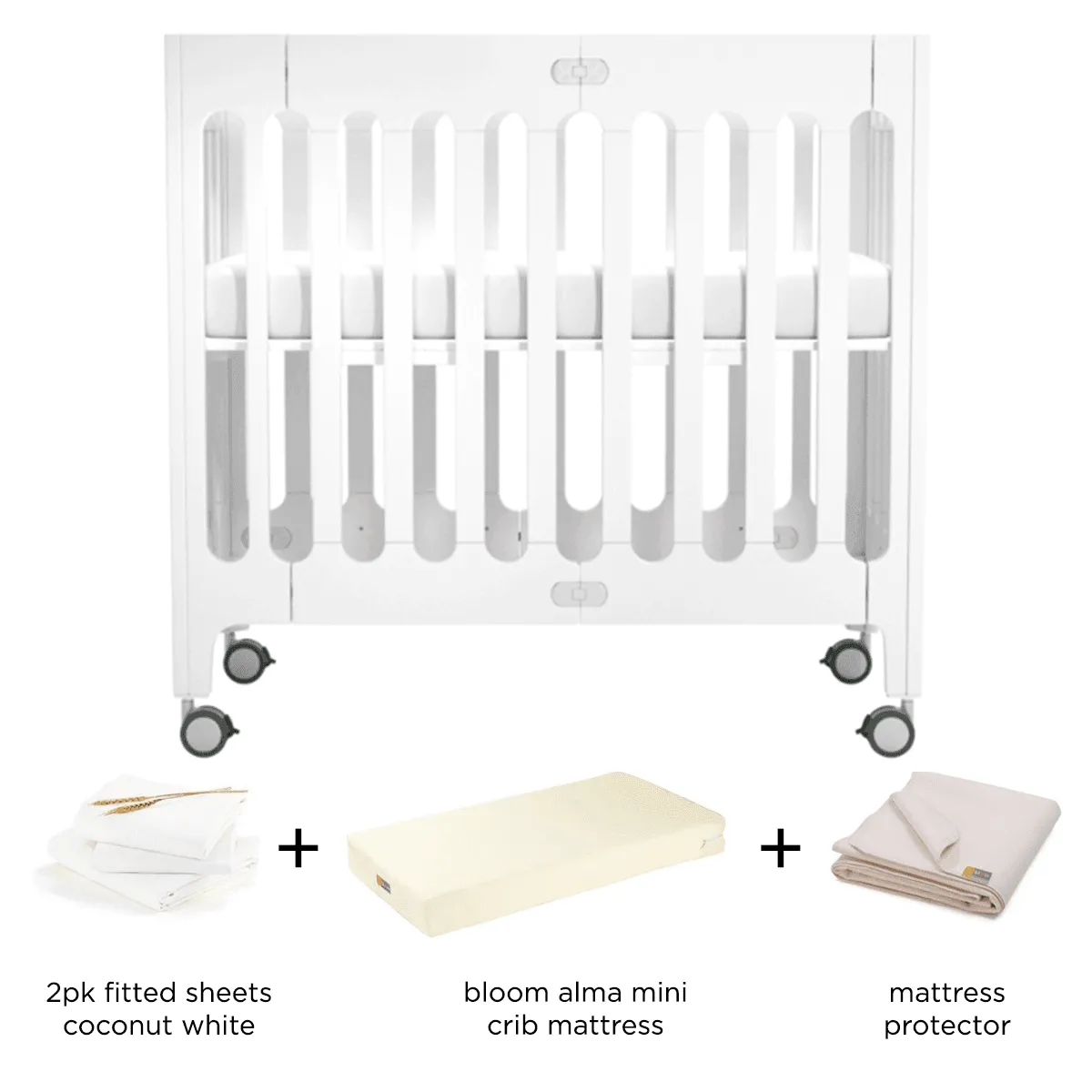 Bloom Alma Mini White Crib Bundle