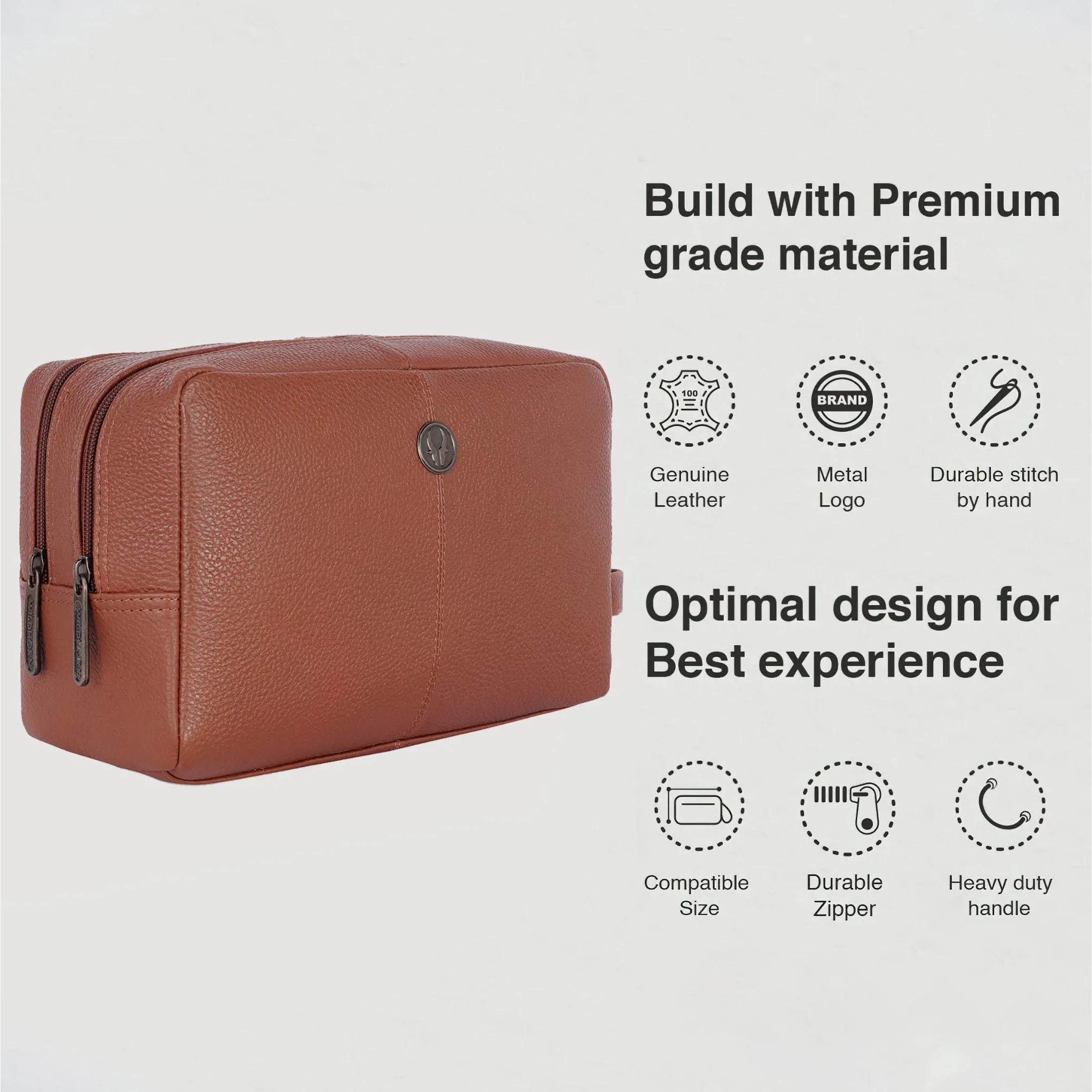 BRANDON Leather Toiletry Bag For Men & Women