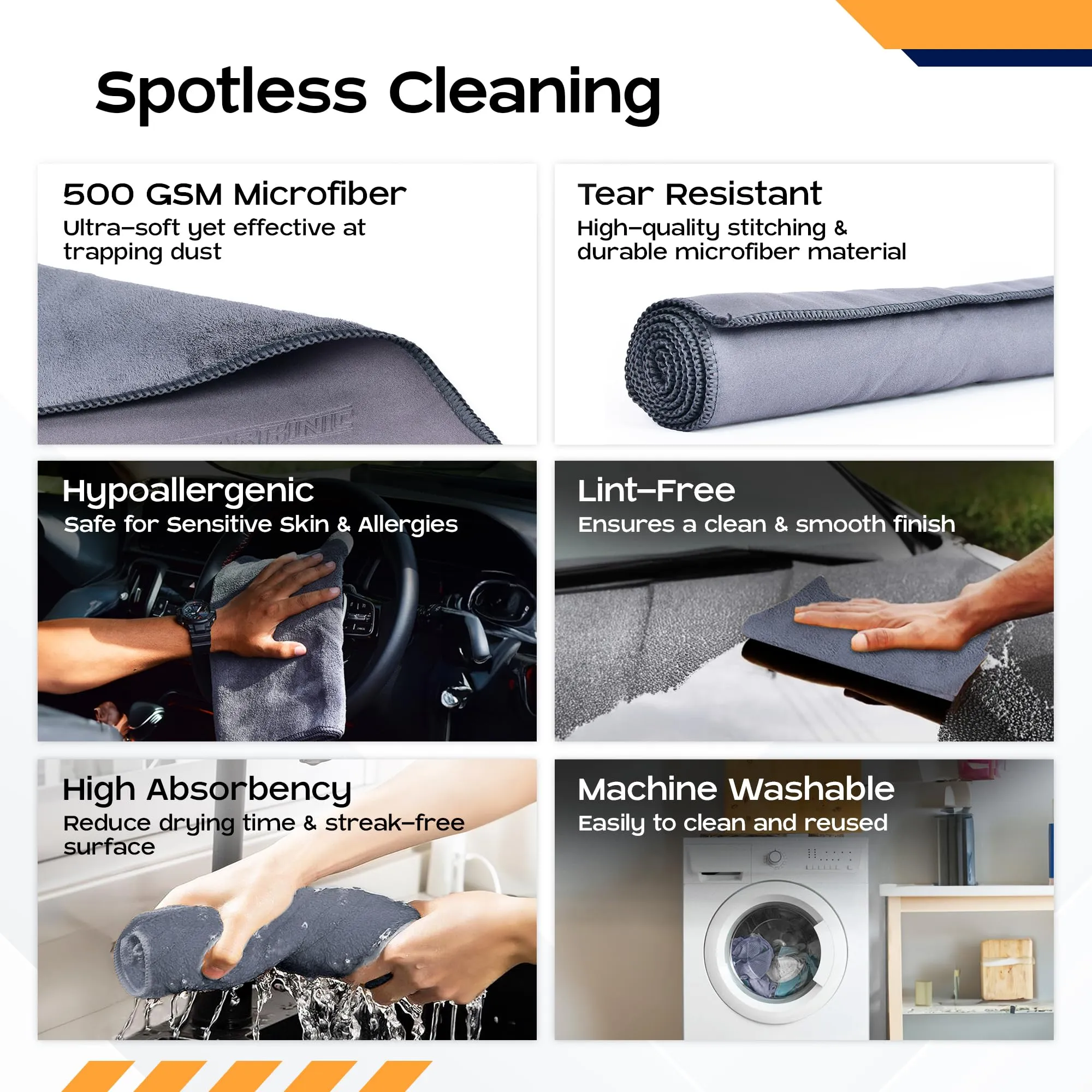 CARBINIC Microfiber Cleaning Cloth | Super Absorbent Cleaning Accessories | Multipurpose Cleaning Duster for Interior & Exterior Care | Car Bike Cleaning Kit | Pack of 2, Grey