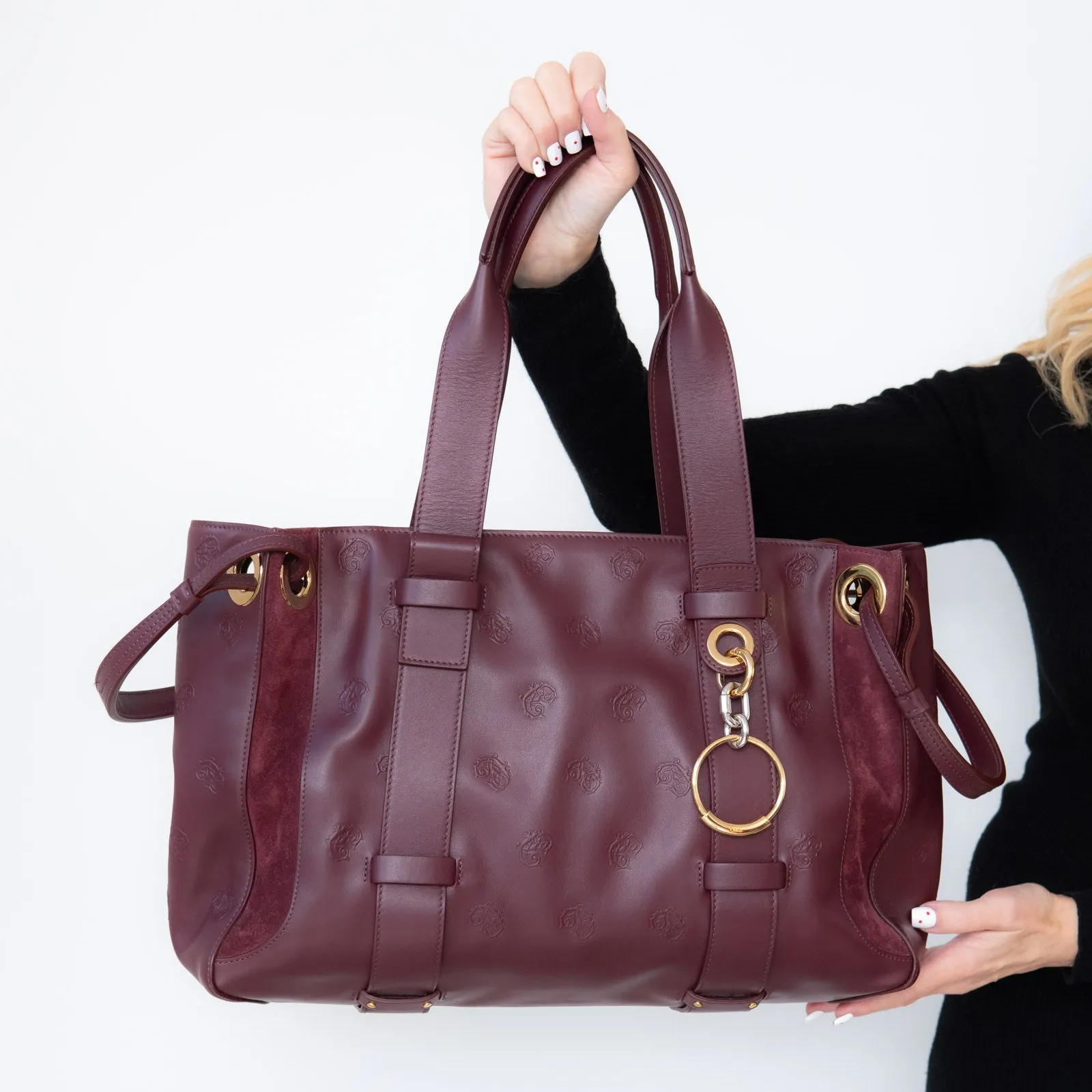 Chloe Large Burgundy Leather And Suede Shoulder Bag