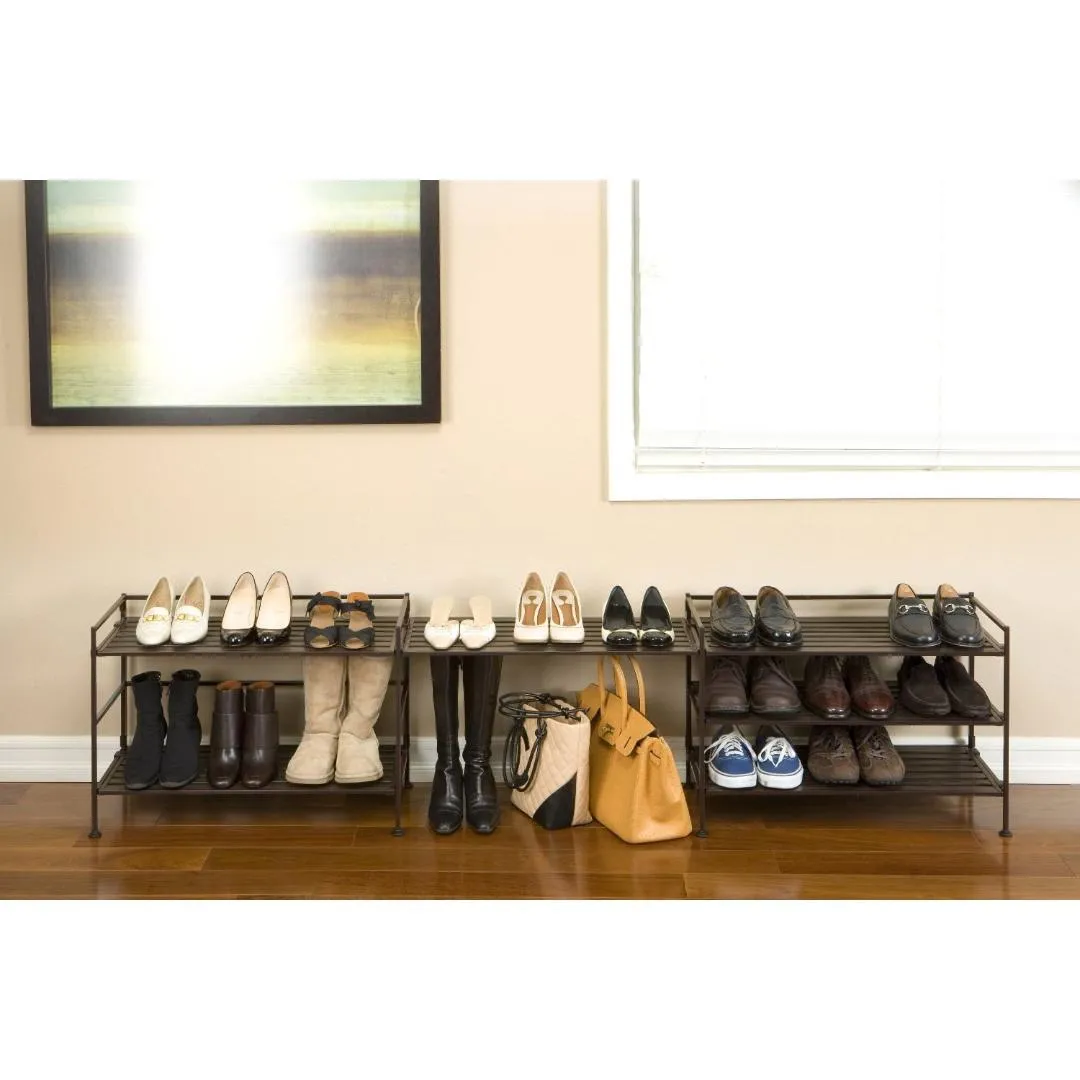 Classic Stackable Folding Utility Shoe Rack in Mocha Finish