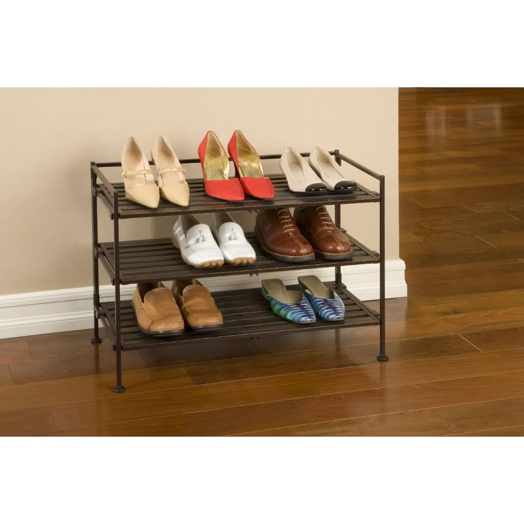 Classic Stackable Folding Utility Shoe Rack in Mocha Finish