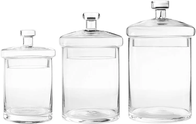 Clear Glass Apothecary Jar Canisters with Lids, Set of 3