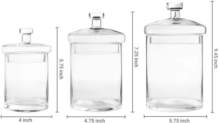 Clear Glass Apothecary Jar Canisters with Lids, Set of 3