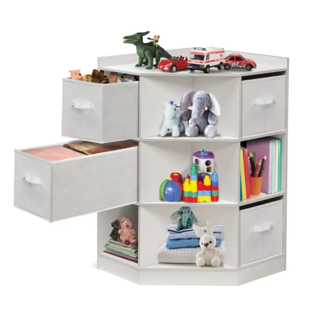 Corner Cubby Storage Unit with Four Reversible Baskets - White