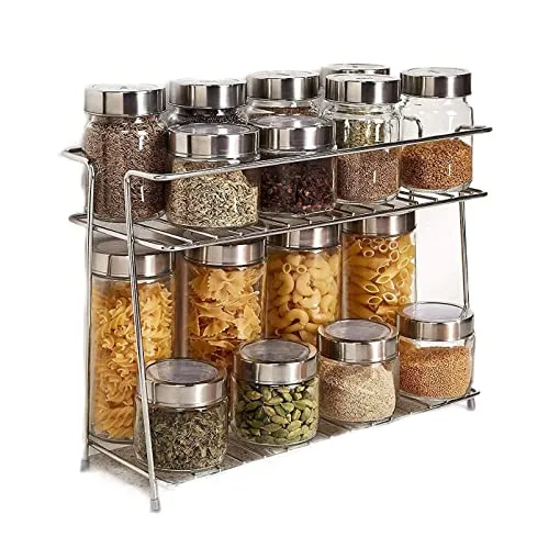 CR18 COLLECTION Stainless Steel Kitchen Rack, Organizer and Space Saver, Counter top Stainless Steel Kitchen Stand 2-Tier Trolley Basket for Boxes Utensils Dishes Plates for Home, Tiered Shelf