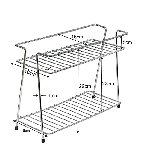 CR18 COLLECTION Stainless Steel Kitchen Rack, Organizer and Space Saver, Counter top Stainless Steel Kitchen Stand 2-Tier Trolley Basket for Boxes Utensils Dishes Plates for Home, Tiered Shelf