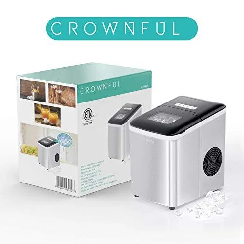 CROWNFUL Ice Maker Machine for Countertop, 9 Ice Cubes Ready in 7 Minutes, 26lbs Bullet Ice Cubes in 24H, Electric Ice Maker with Scoop and Basket