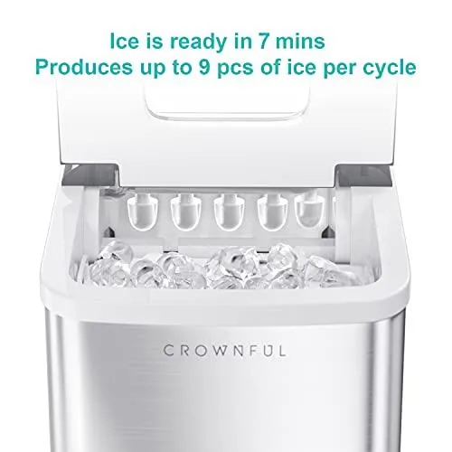 CROWNFUL Ice Maker Machine for Countertop, 9 Ice Cubes Ready in 7 Minutes, 26lbs Bullet Ice Cubes in 24H, Electric Ice Maker with Scoop and Basket