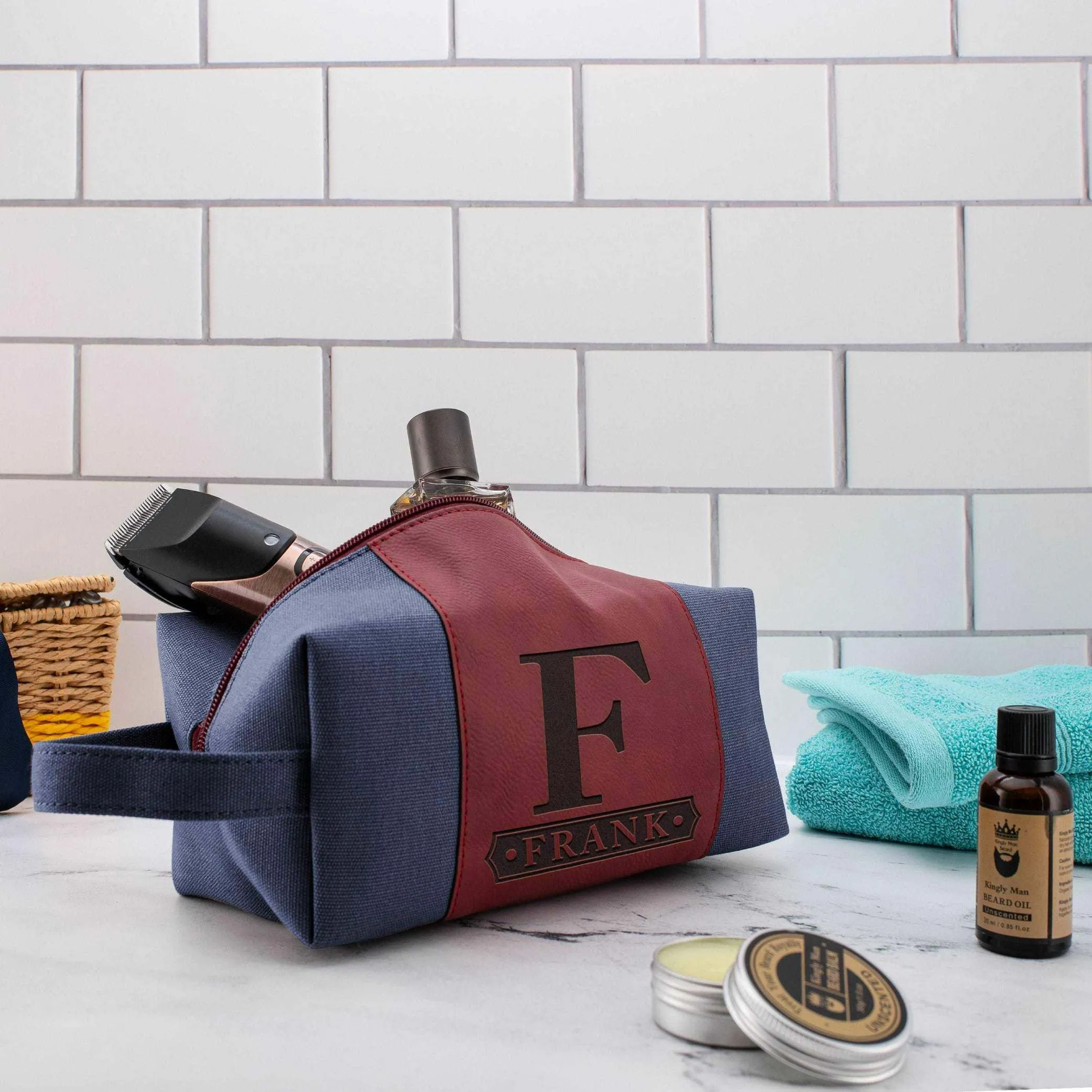 Custom Leather Toiletry Bag - Personalized Bold Design Bag, Gift for Him