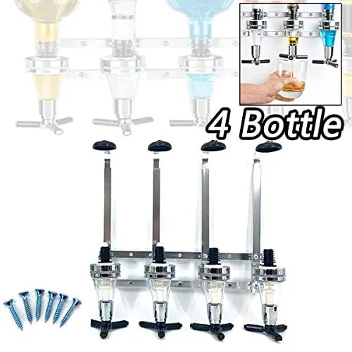 DOMINTY 4-Bottle Wall Mounted Liquor Dispenser Wine Dispenser Machine Bar Butler Drinking Pourer Home Bar Tools for Beer, Soda, Coke and Fizzy