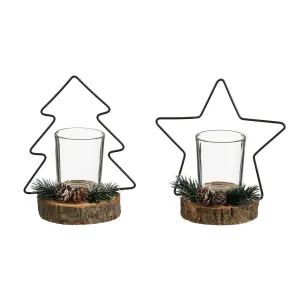 Edelman Metal Tealight Holder Black Star Or Tree (Choice of 2)